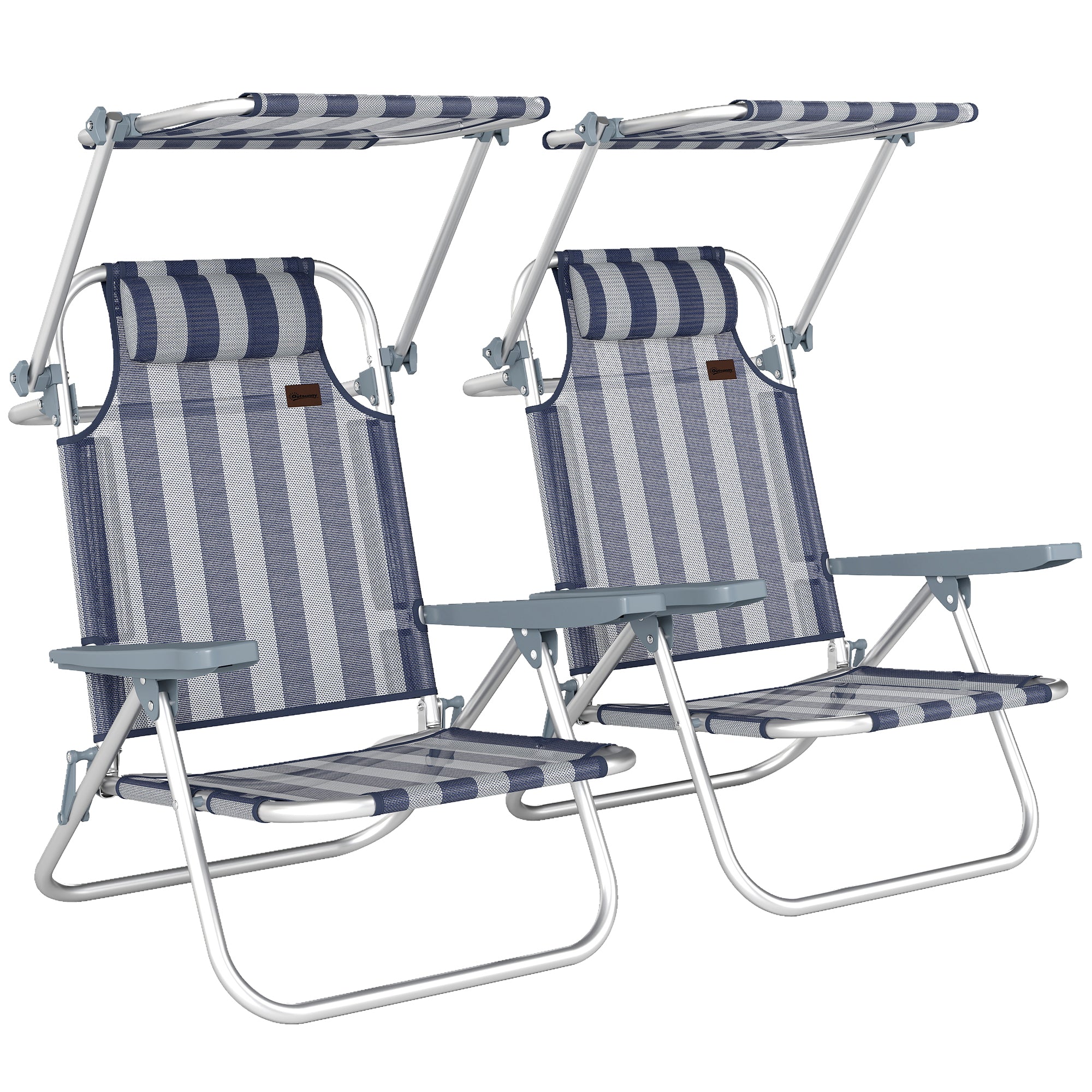 Outsunny Pack De 2 Sillas De Playa Plegables Respaldo Reclinable Azul Y Blanco