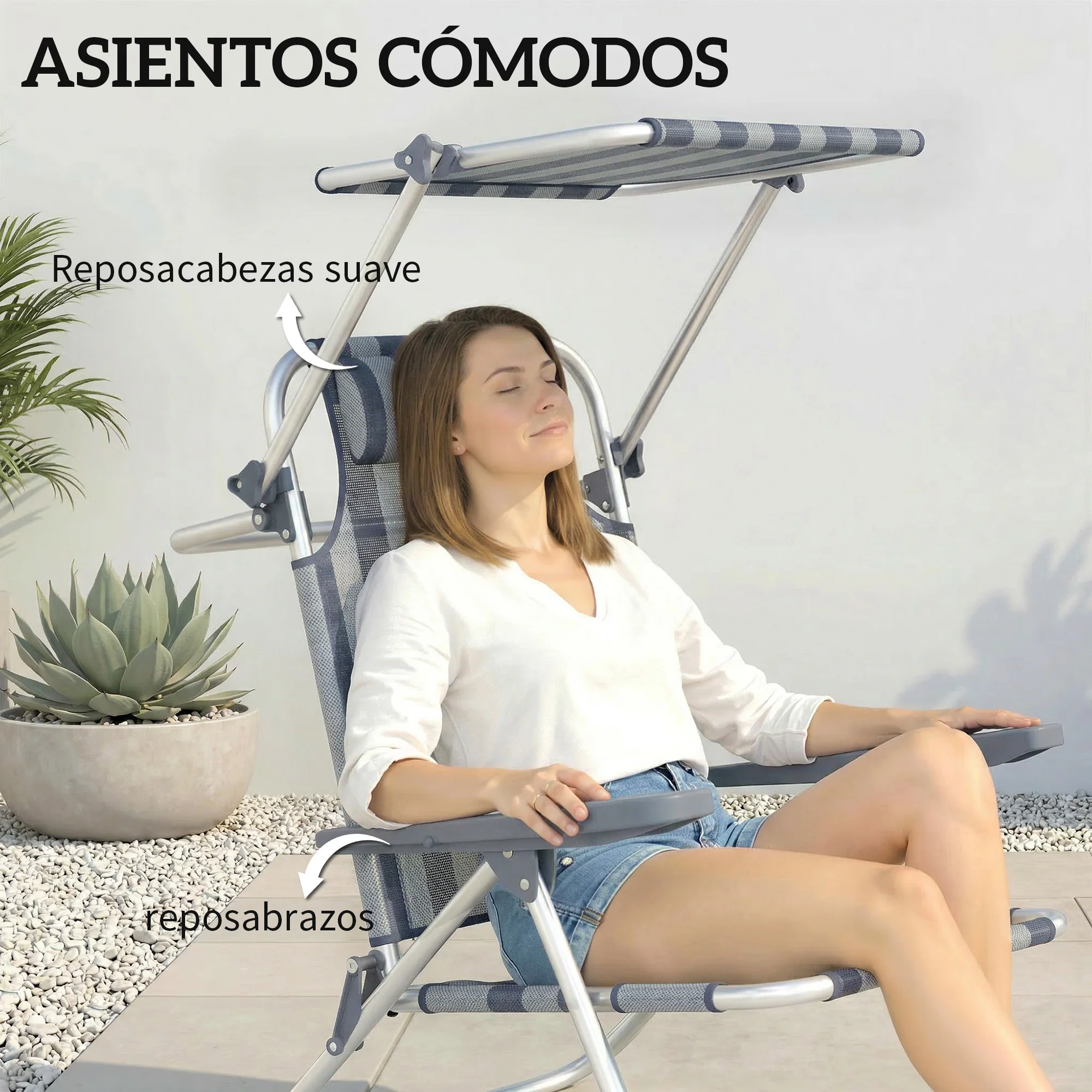 Outsunny Pack De 2 Sillas De Playa Plegables Respaldo Reclinable Azul Y Blanco - Image 6