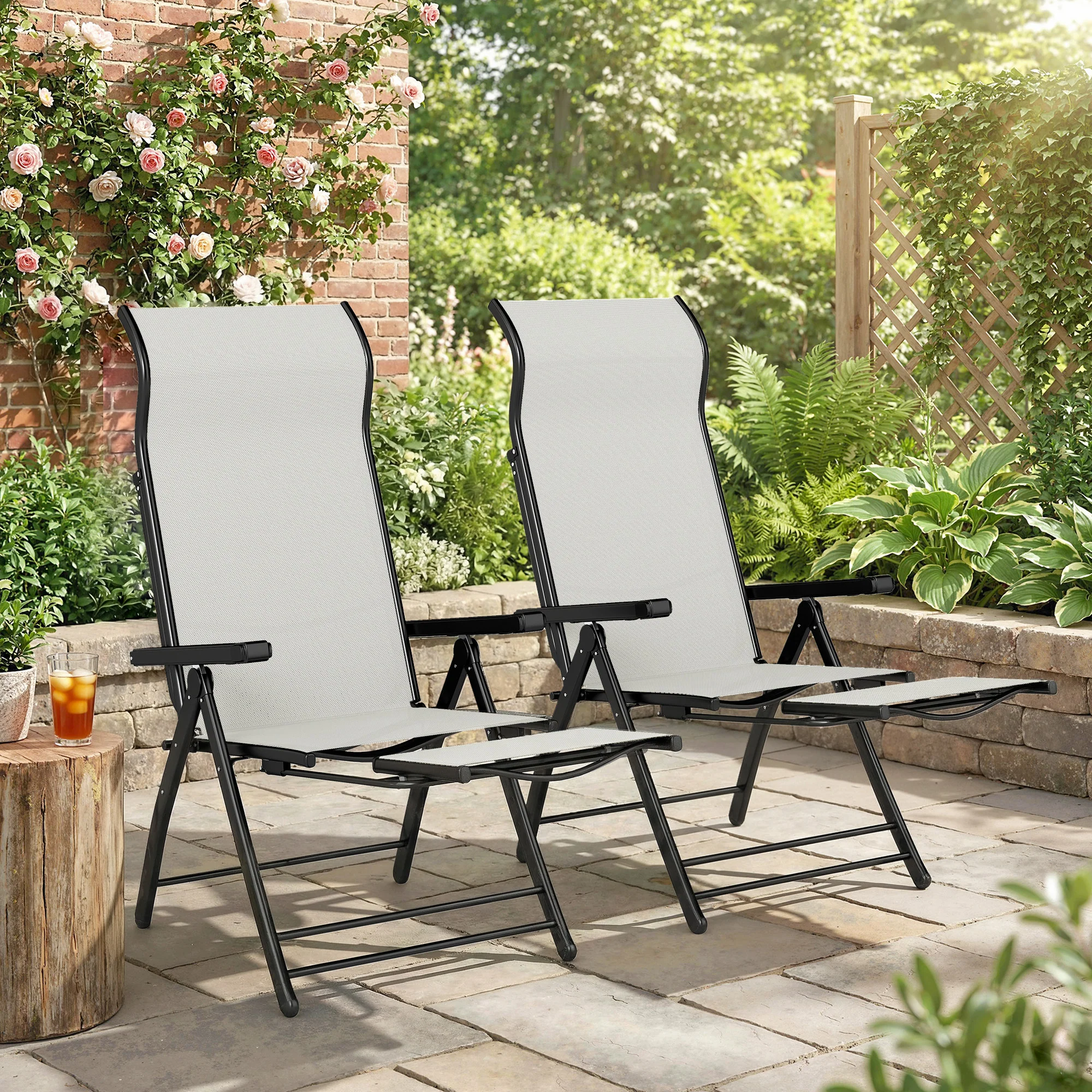 Outsunny Pack De 2 Sillas Plegables Reclinables Con Respaldo Alto Ajustable Gris - Image 2