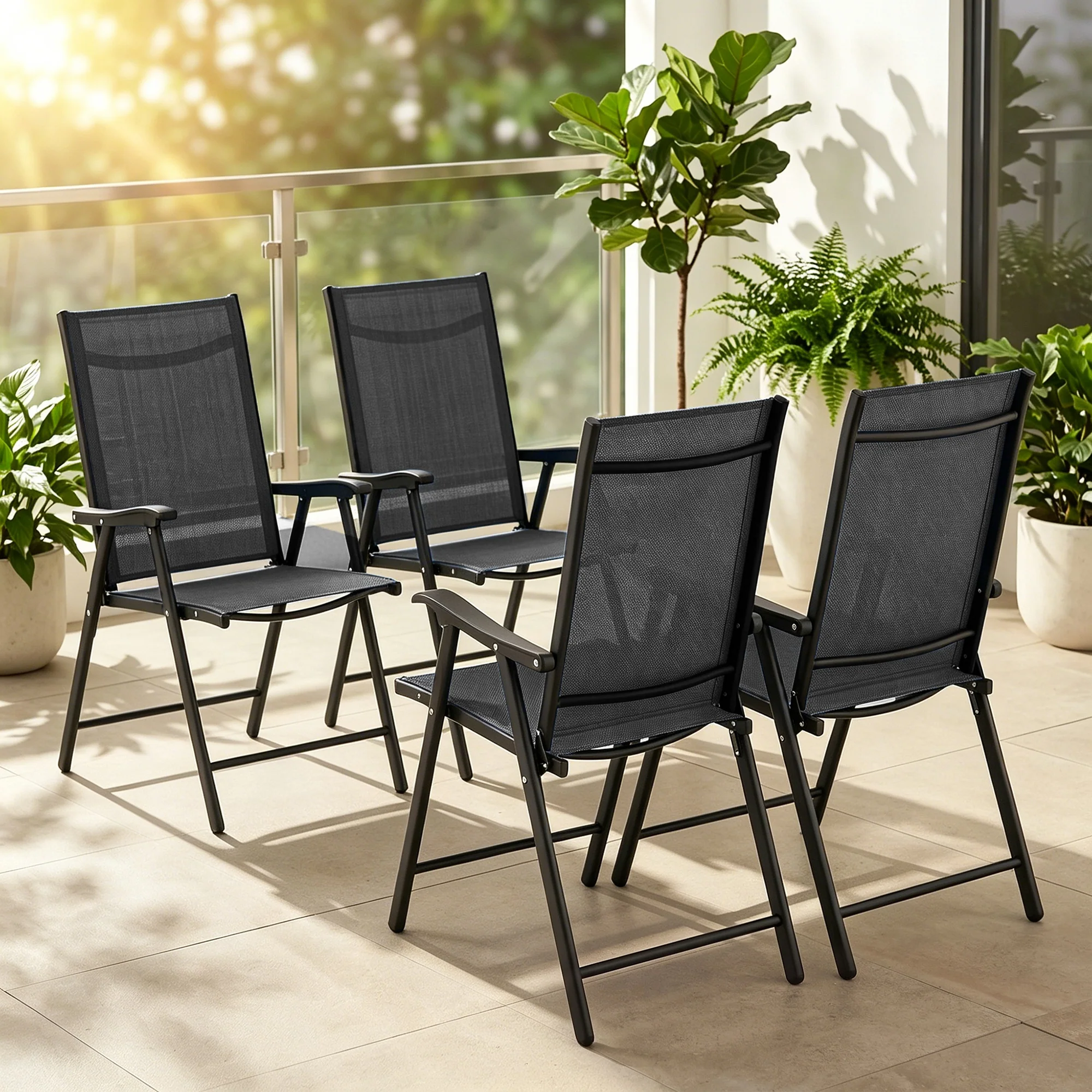 Outsunny Pack De 4 Sillas De Camping Plegables Tela Textilene 58x62x97 Cm Negro - Image 2