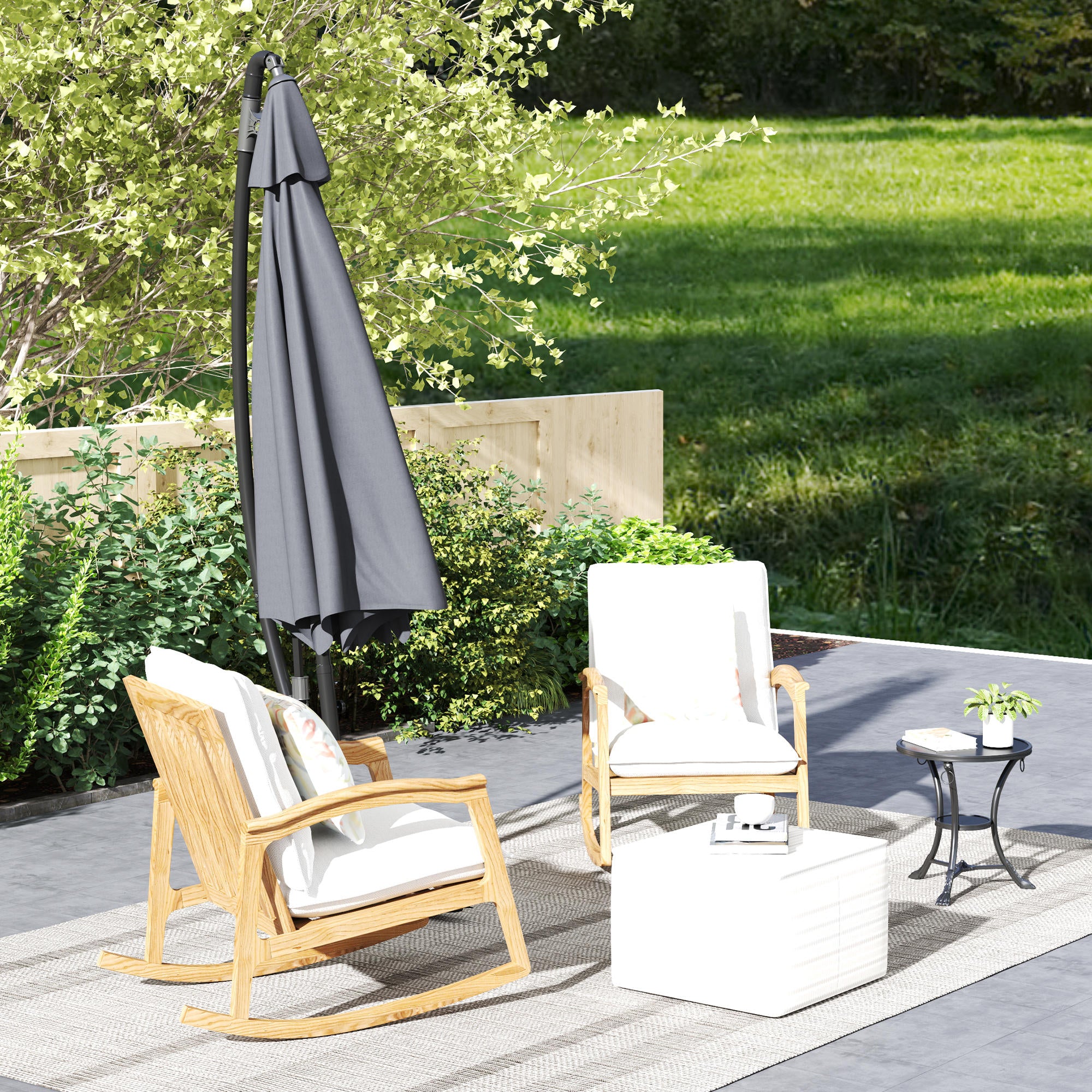 Outsunny Parasol Excéntrico Ø 290 Cm Con Base Cruzada Manivela Anti-uv 50+ Gris - Image 4