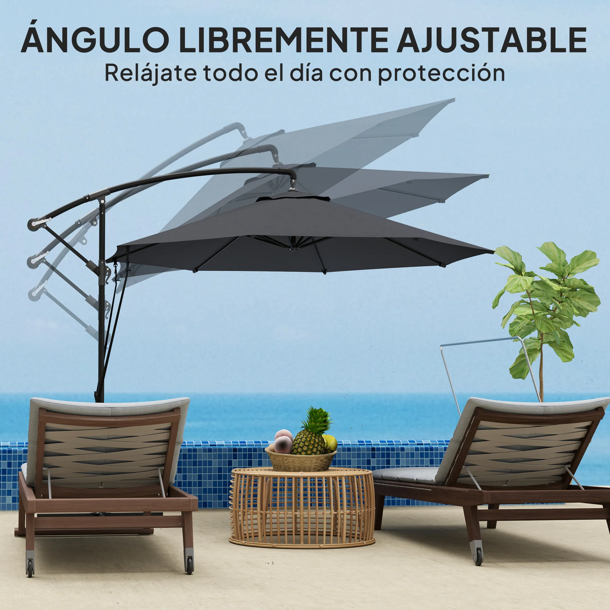 Outsunny Parasol Excéntrico Ø 290 Cm Con Base Cruzada Manivela Anti-uv 50+ Gris - Image 6