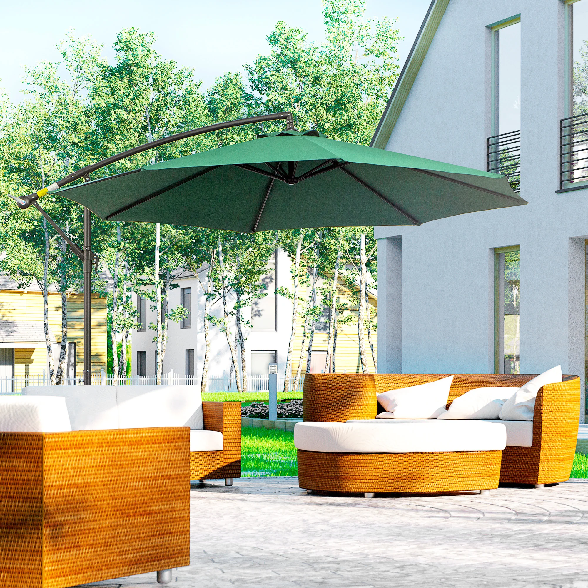 Outsunny Parasol Excéntrico Ø300 Cm Inclinable Con Manivela Para Jardín Verde - Image 2