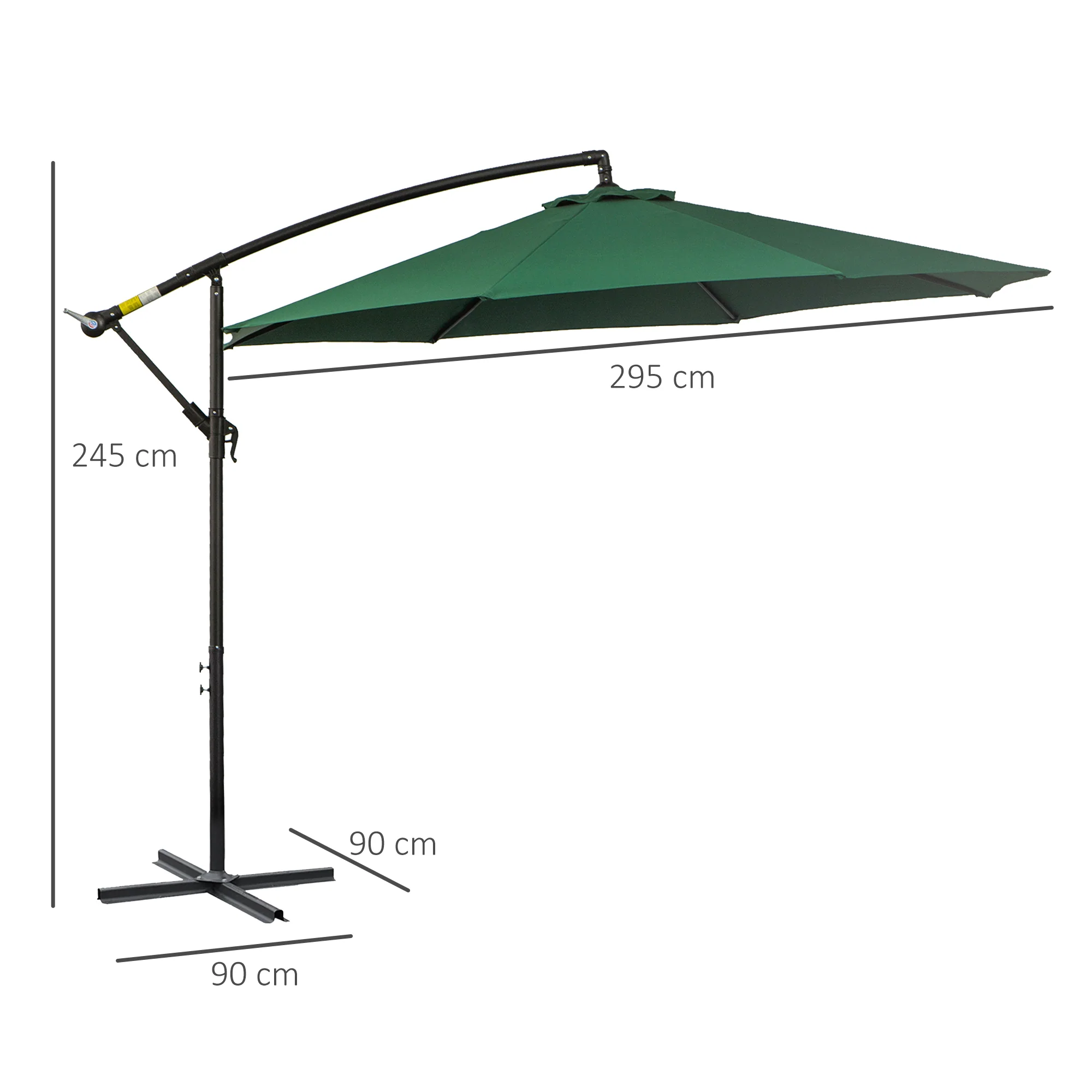 Outsunny Parasol Excéntrico Ø300 Cm Inclinable Con Manivela Para Jardín Verde - Image 3