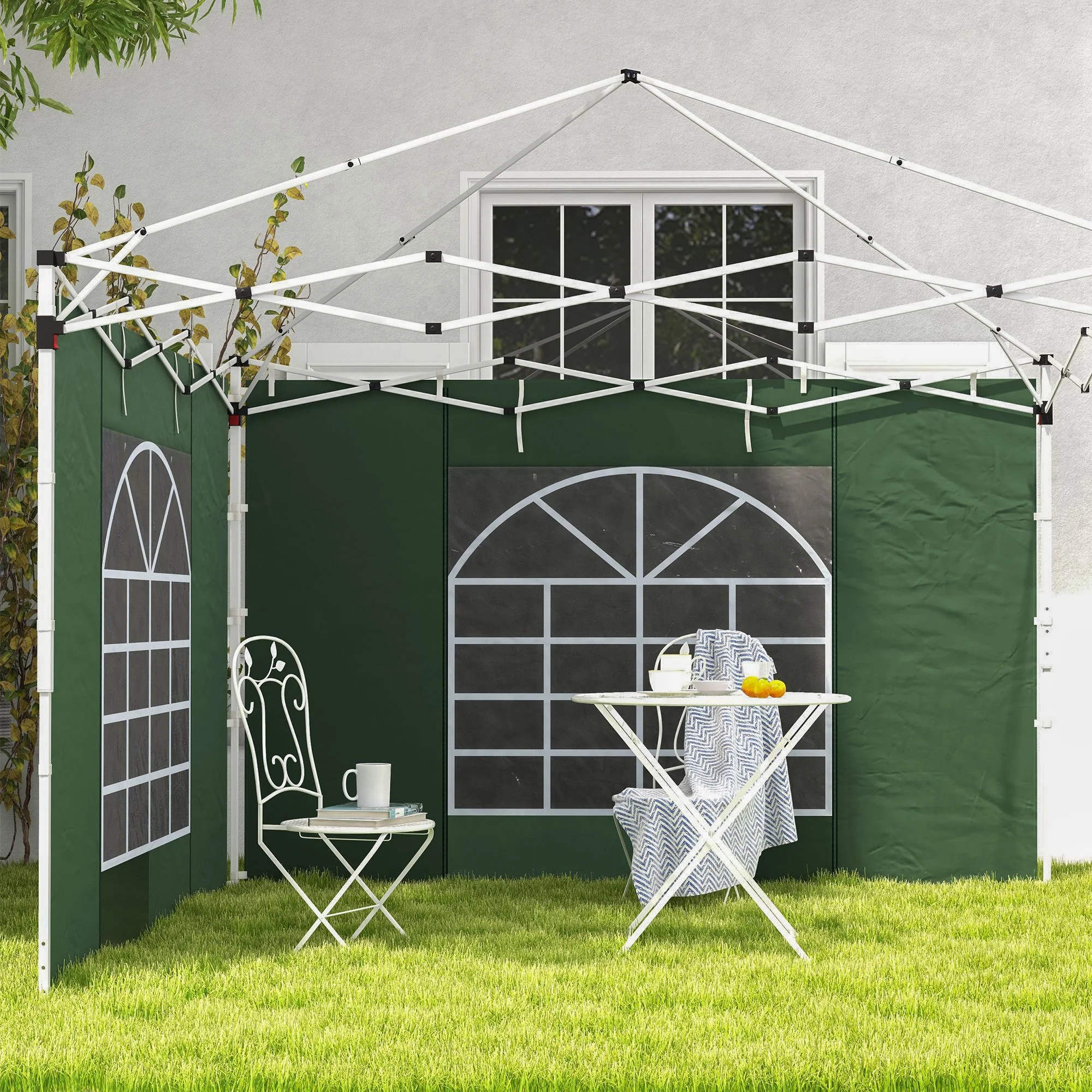 Outsunny Paredes Laterales Para Carpa De 2 Paneles 295x195 Cm Con Ventana Verde - Image 4