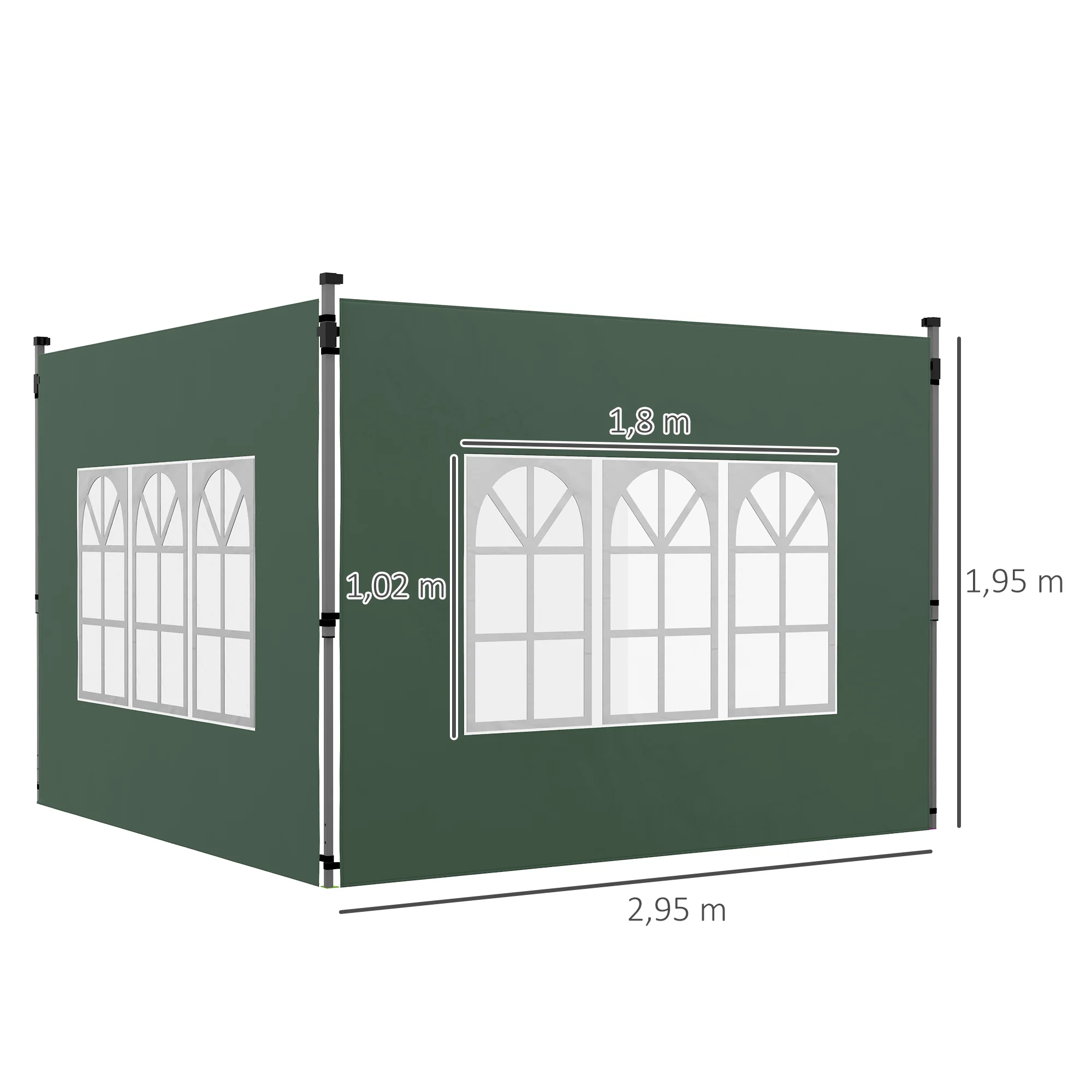 Outsunny Paredes Laterales Para Carpa De 2 Paneles 295x195 Cm Con Ventana Verde - Image 3