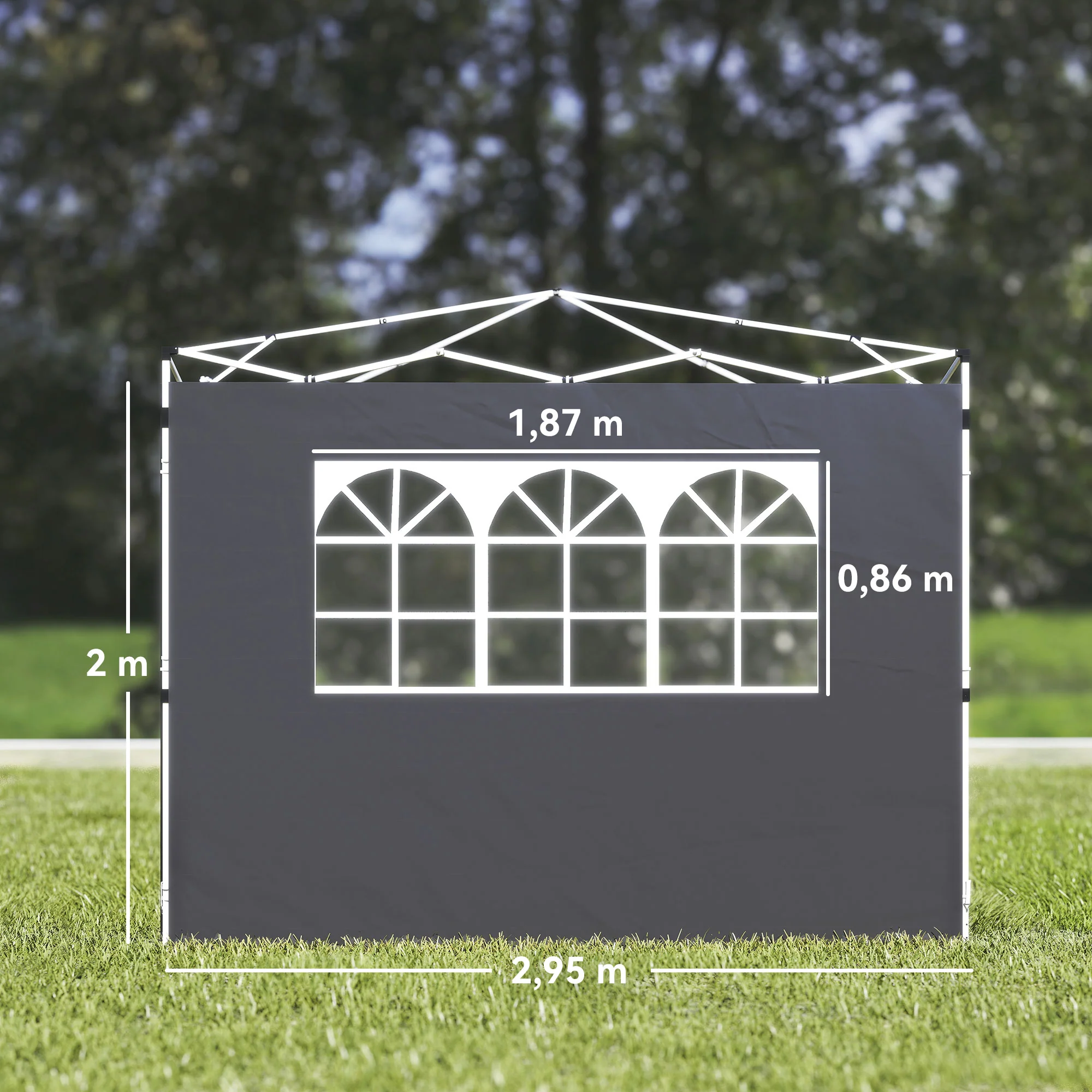 Outsunny Paredes Laterales Para Carpa De 2 Paneles 300x200 Cm Con Ventana Gris - Image 3