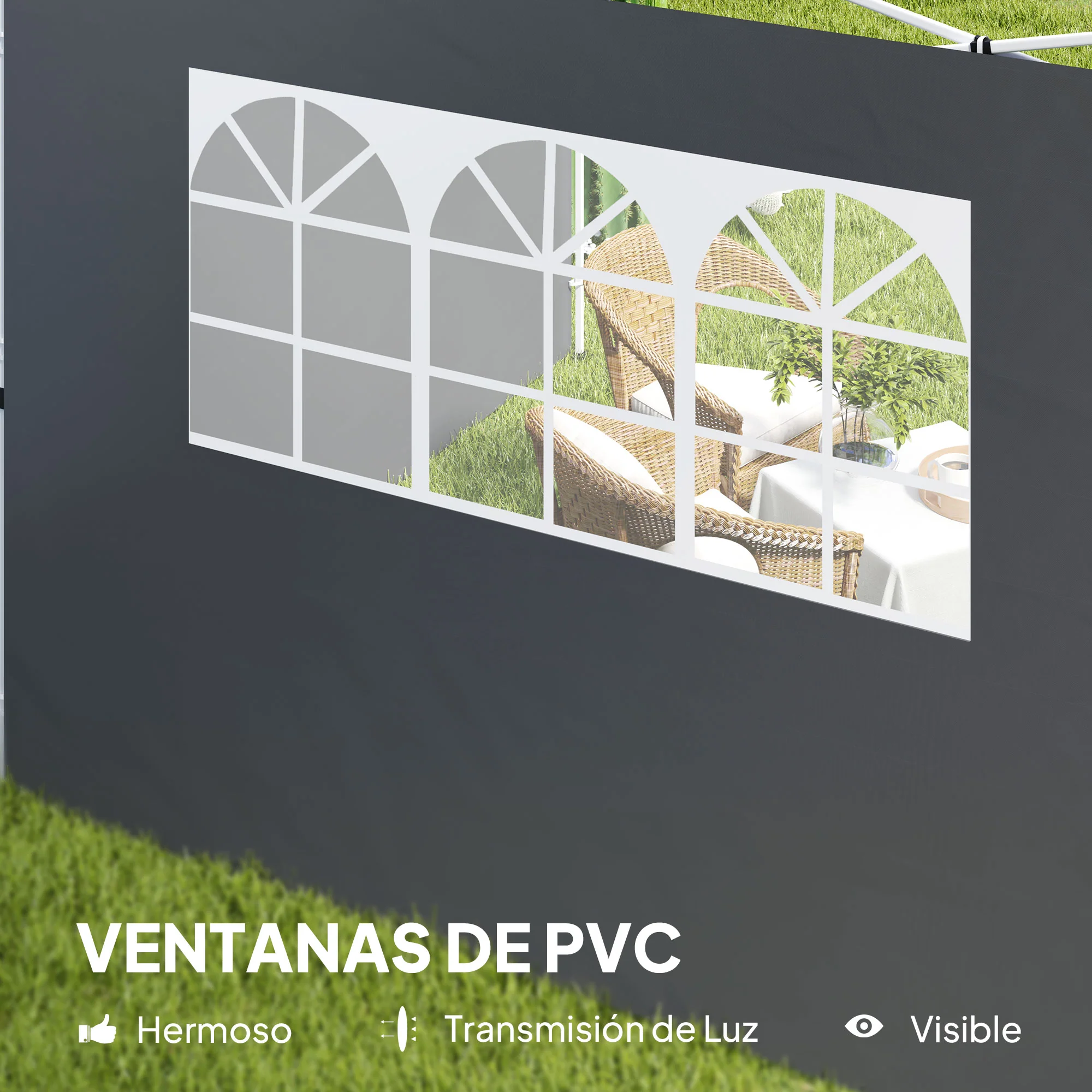 Outsunny Paredes Laterales Para Carpa De 2 Paneles 300x200 Cm Con Ventana Gris - Image 6