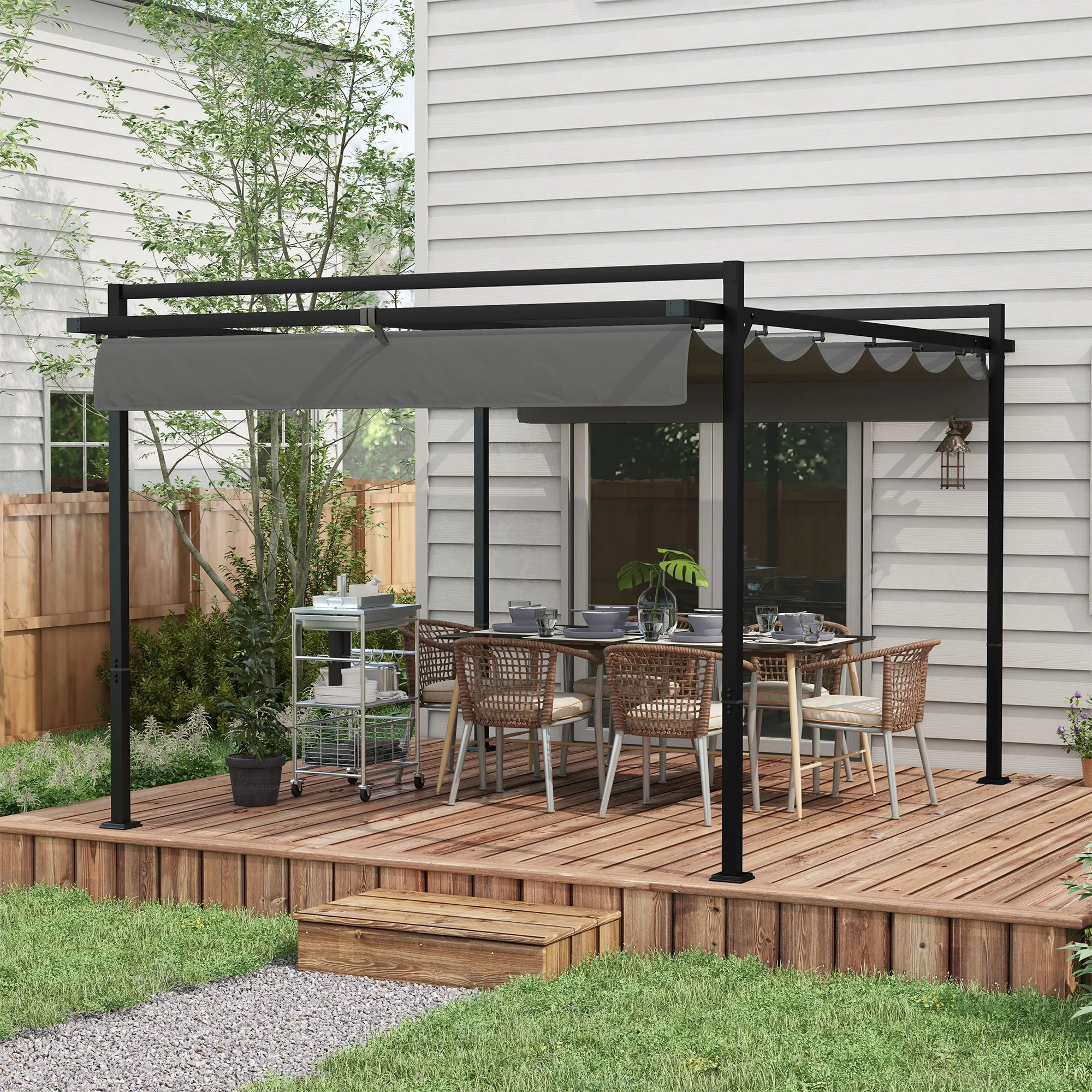 Outsunny Pérgola 3x4 M Con Techo Retráctil De Poliéster Gris Oscuro - Image 2