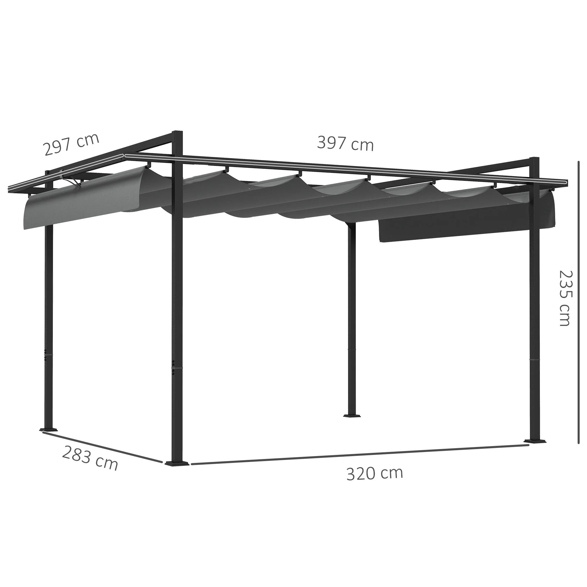 Outsunny Pérgola 3x4 M Con Techo Retráctil De Poliéster Gris Oscuro - Image 3