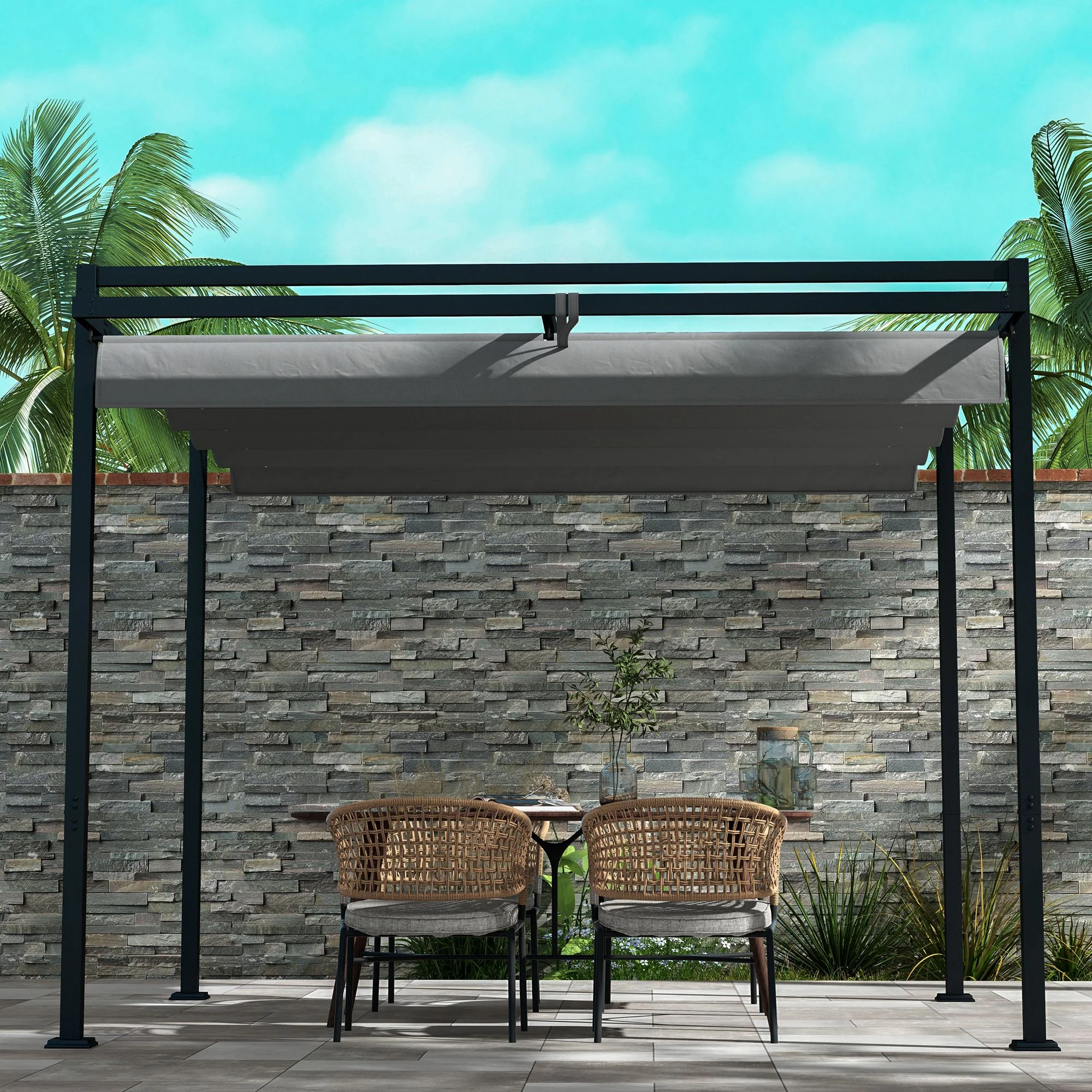 Outsunny Pérgola 3x4 M Con Techo Retráctil De Poliéster Gris Oscuro - Image 5