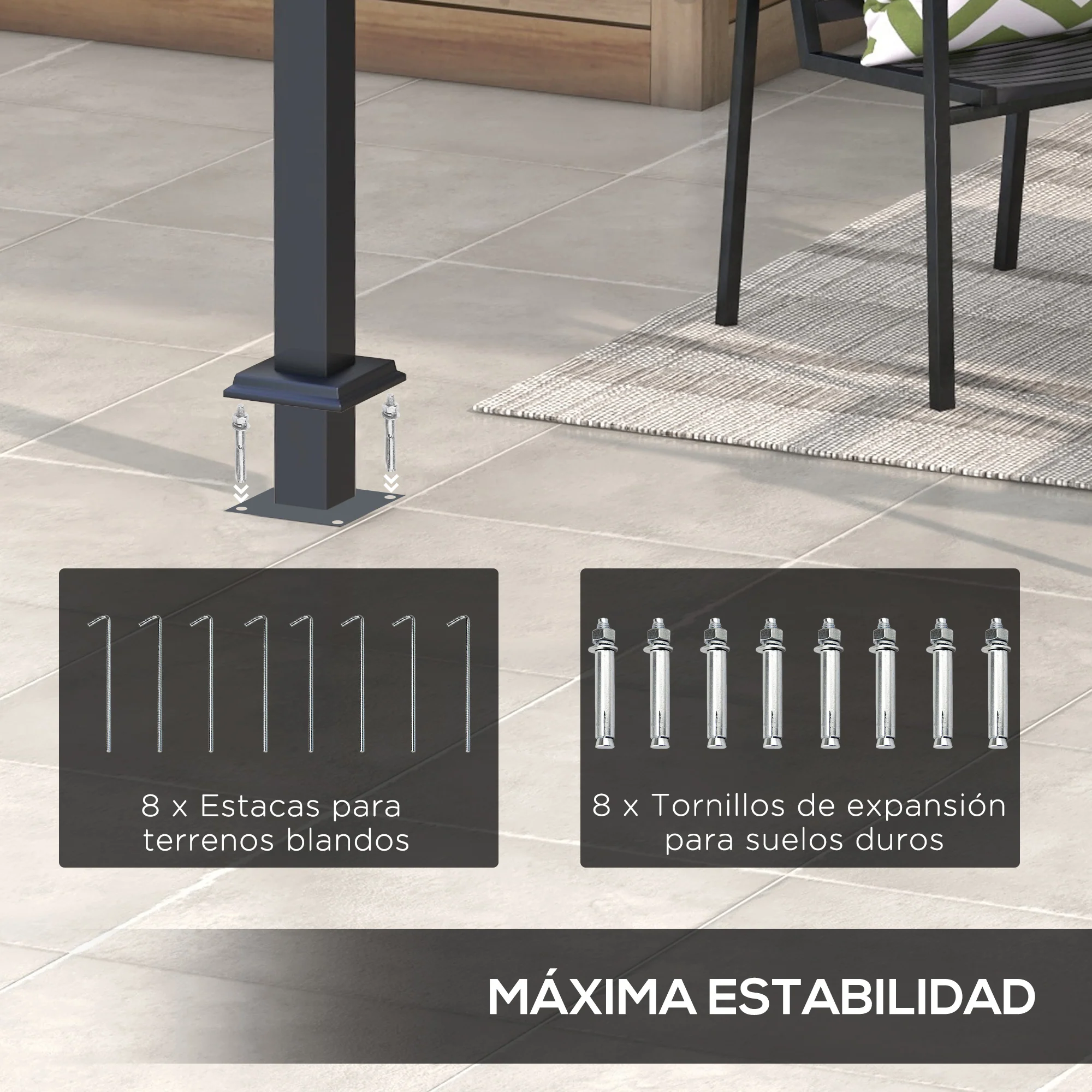 Outsunny Pérgola 3x4 M Con Techo Retráctil De Poliéster Gris Oscuro - Image 6