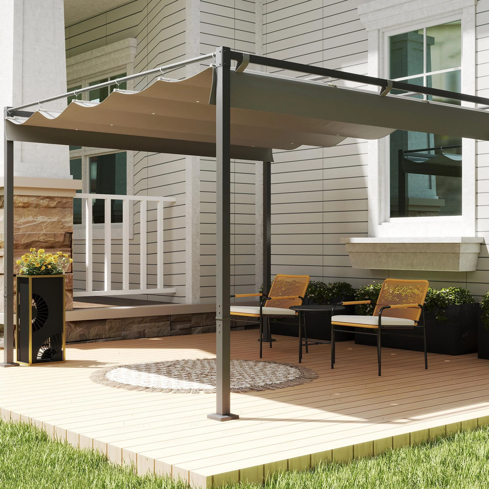 Outsunny Pérgola Con Techo Retráctil Pérgola De 3x3 M Con Cierre Magnético Gris - Image 4