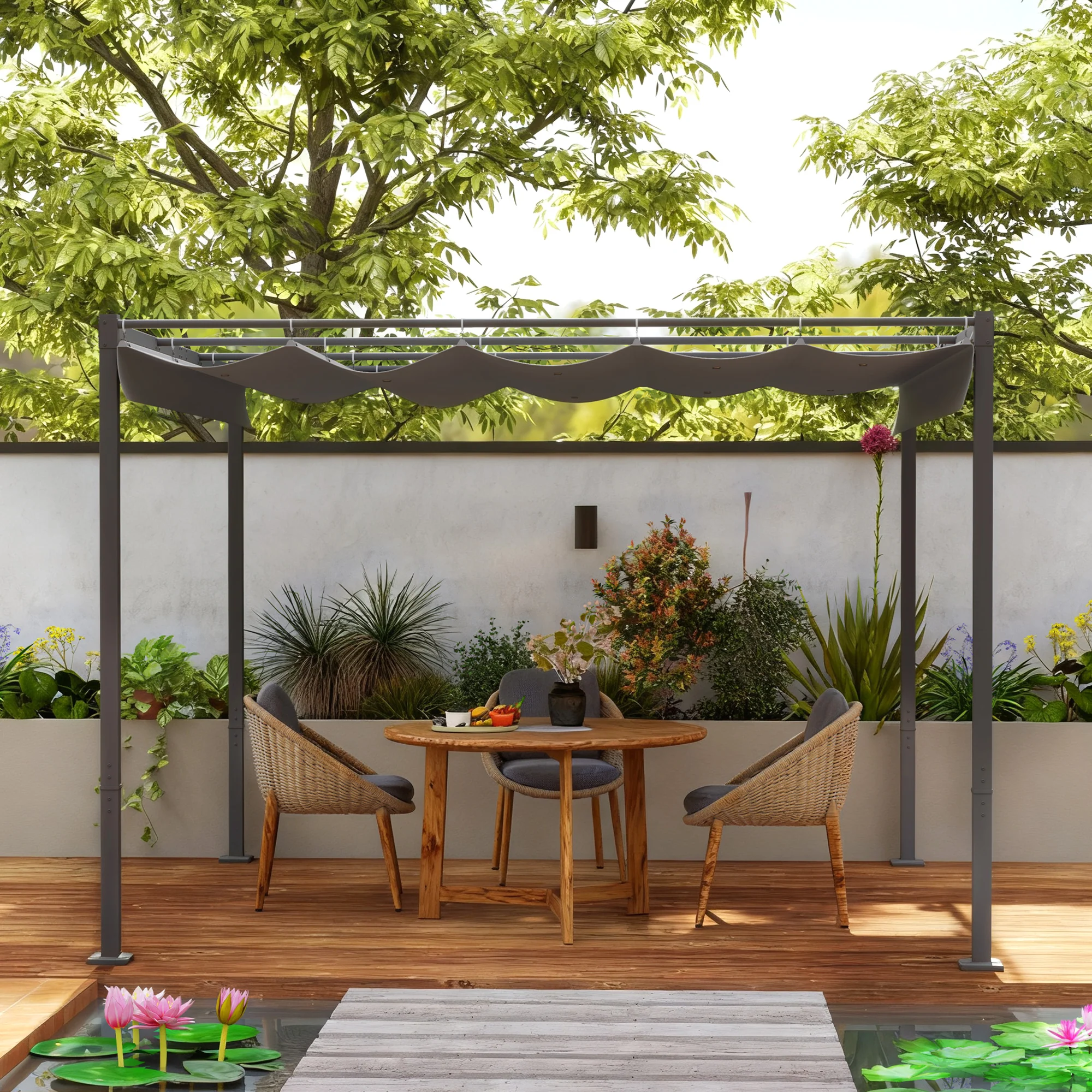 Outsunny Pérgola Con Techo Retráctil Pérgola De 3x3 M Con Cierre Magnético Gris - Image 5