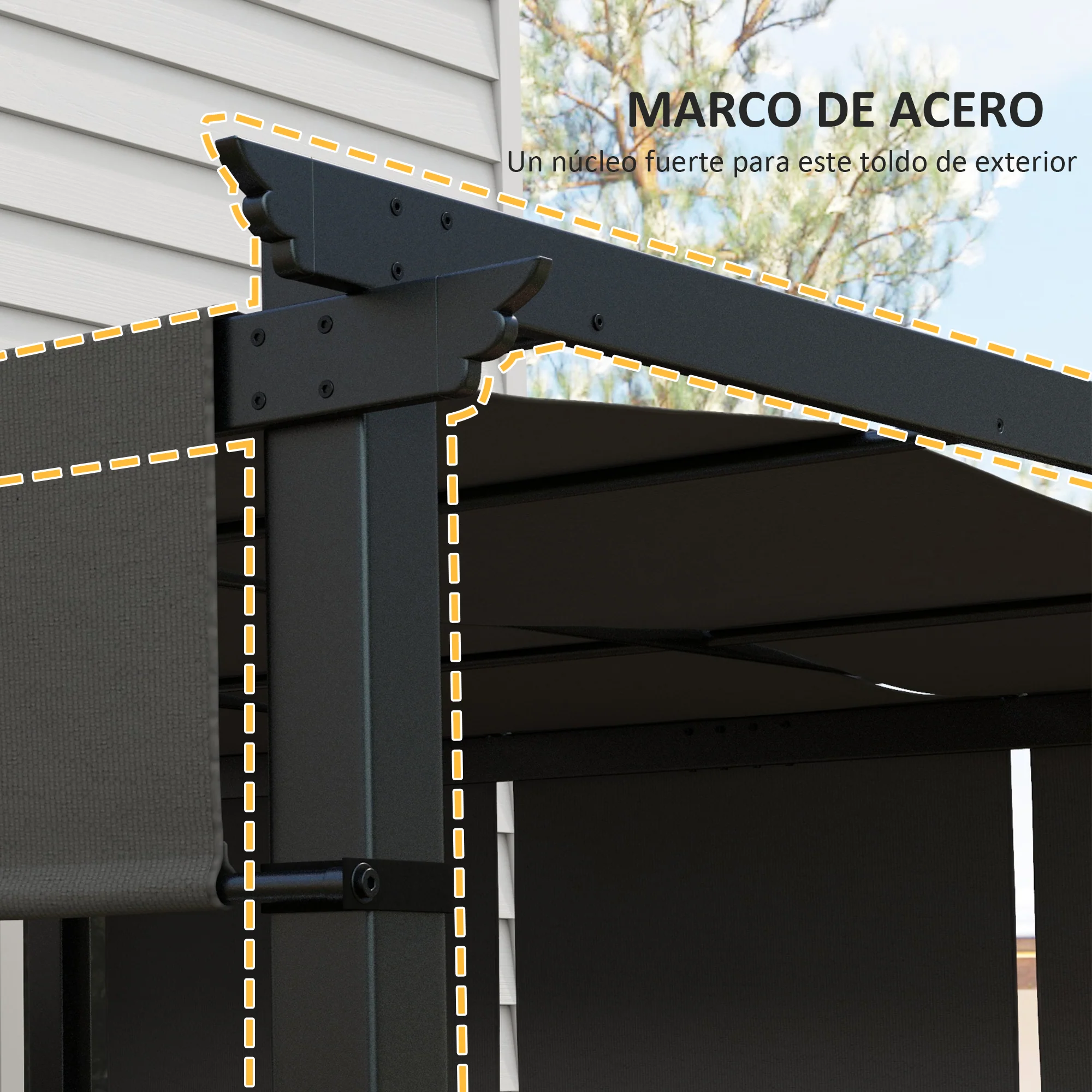 Outsunny Pérgola De Jardín 3x3 M Con Techo Retráctil Marco De Acero Gris Oscuro - Image 6
