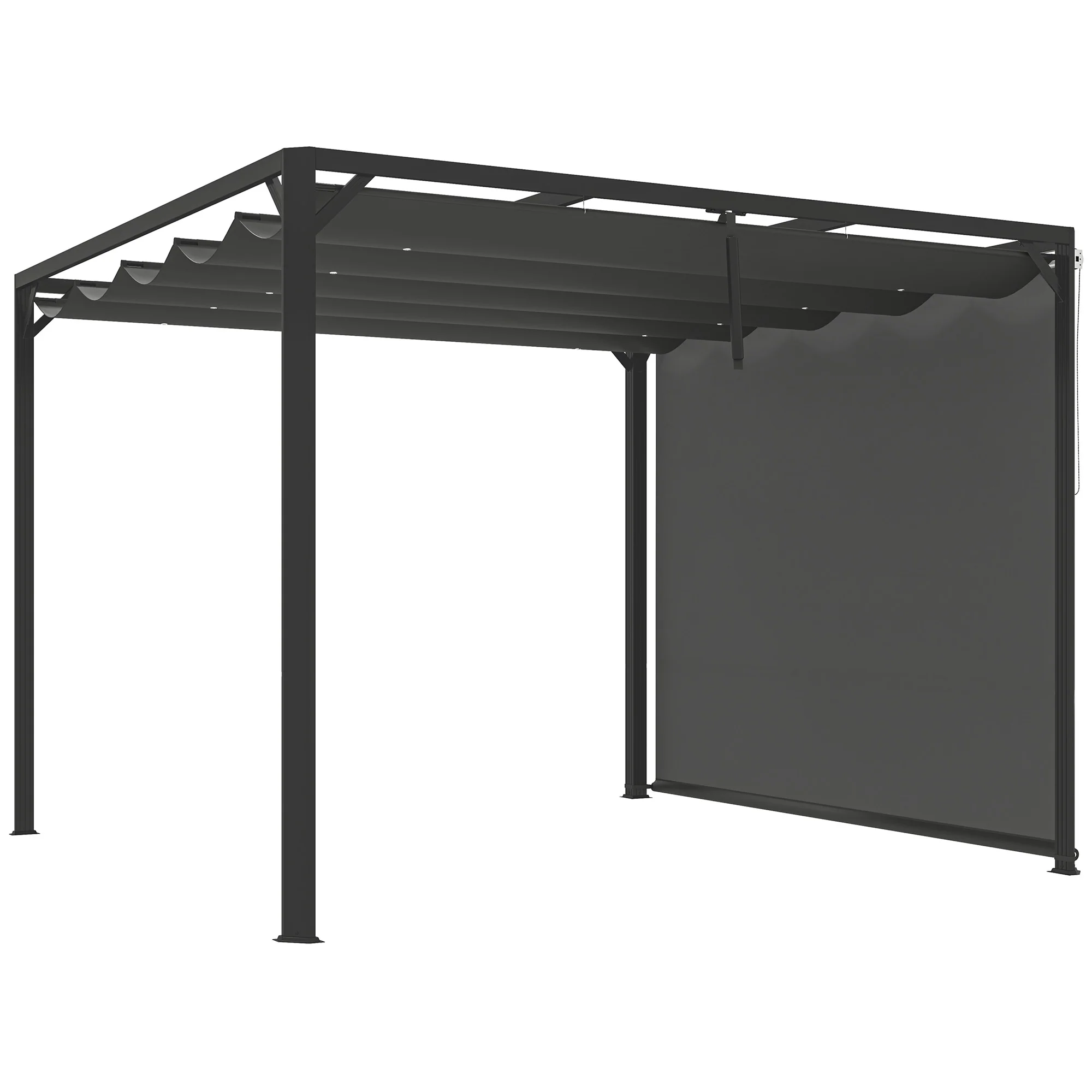 Outsunny Pérgola De Jardín 3x3 M Con Techo Retráctil Y Lateral Enrollable Gris