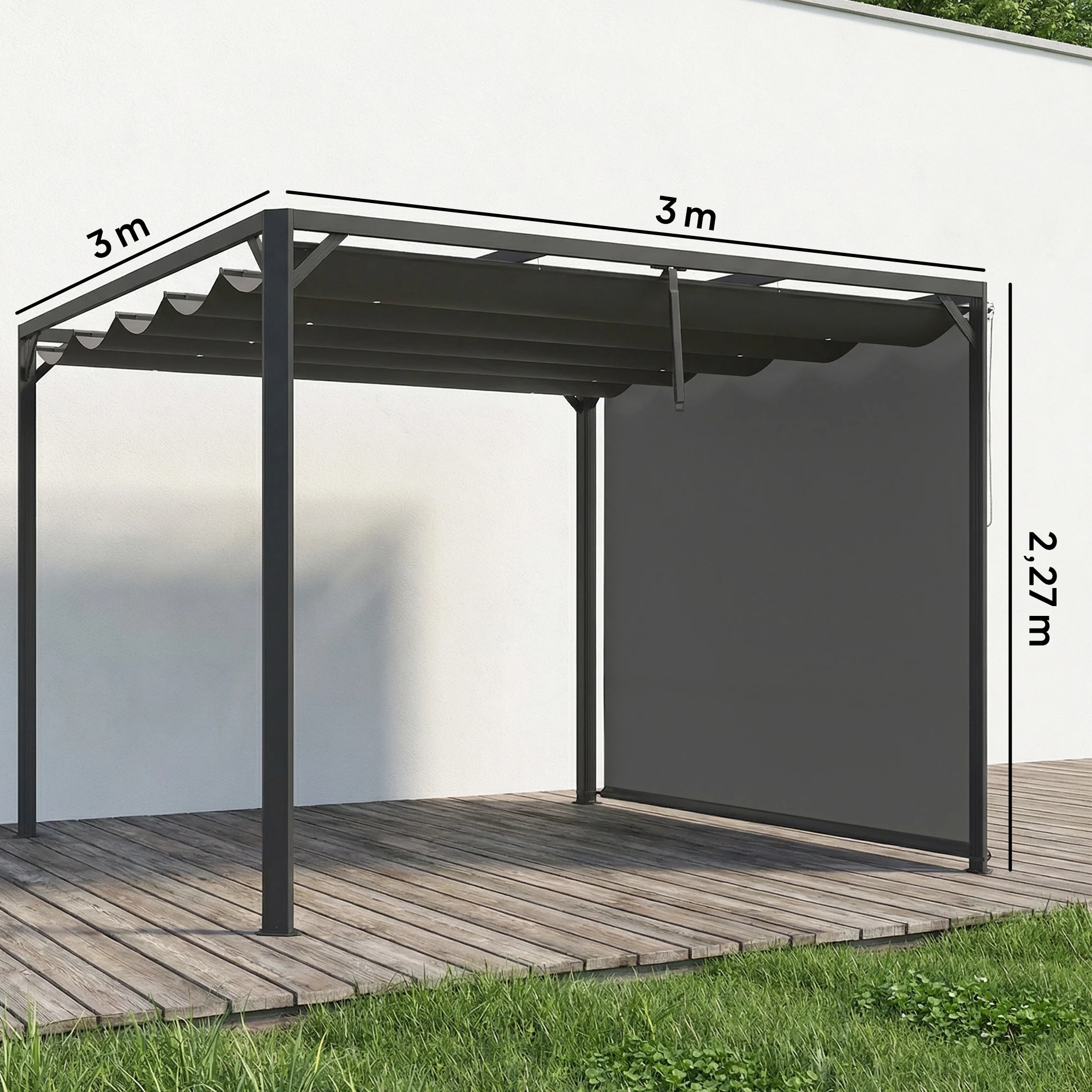 Outsunny Pérgola De Jardín 3x3 M Con Techo Retráctil Y Lateral Enrollable Gris - Image 3