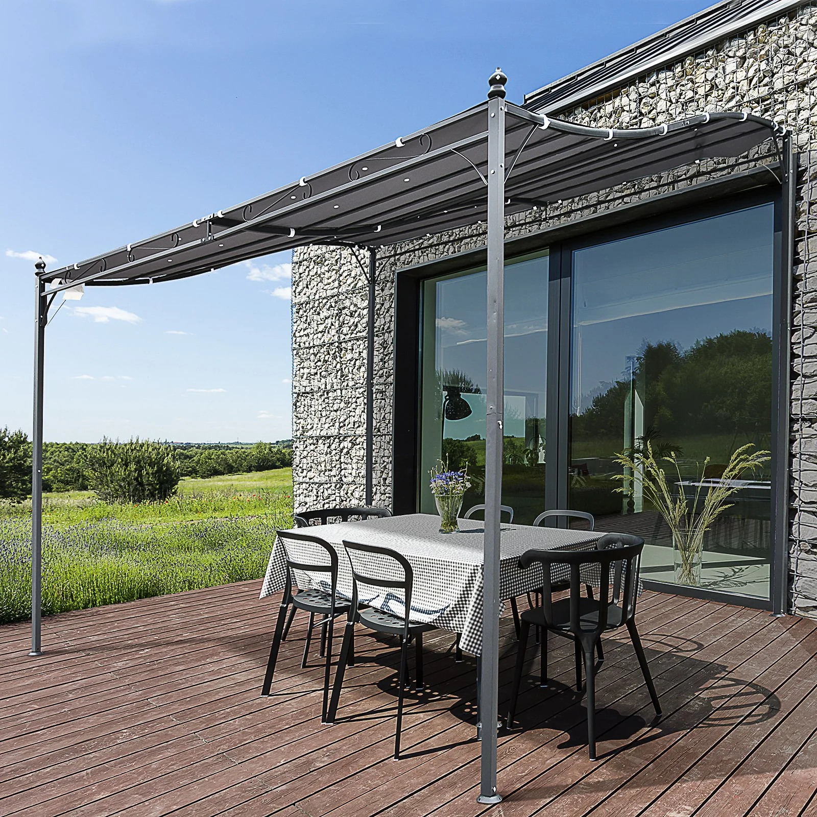 Outsunny Pérgola De Jardín 3x3m Cenador Con 16 Orificios De Drenaje Para Patio - Image 2