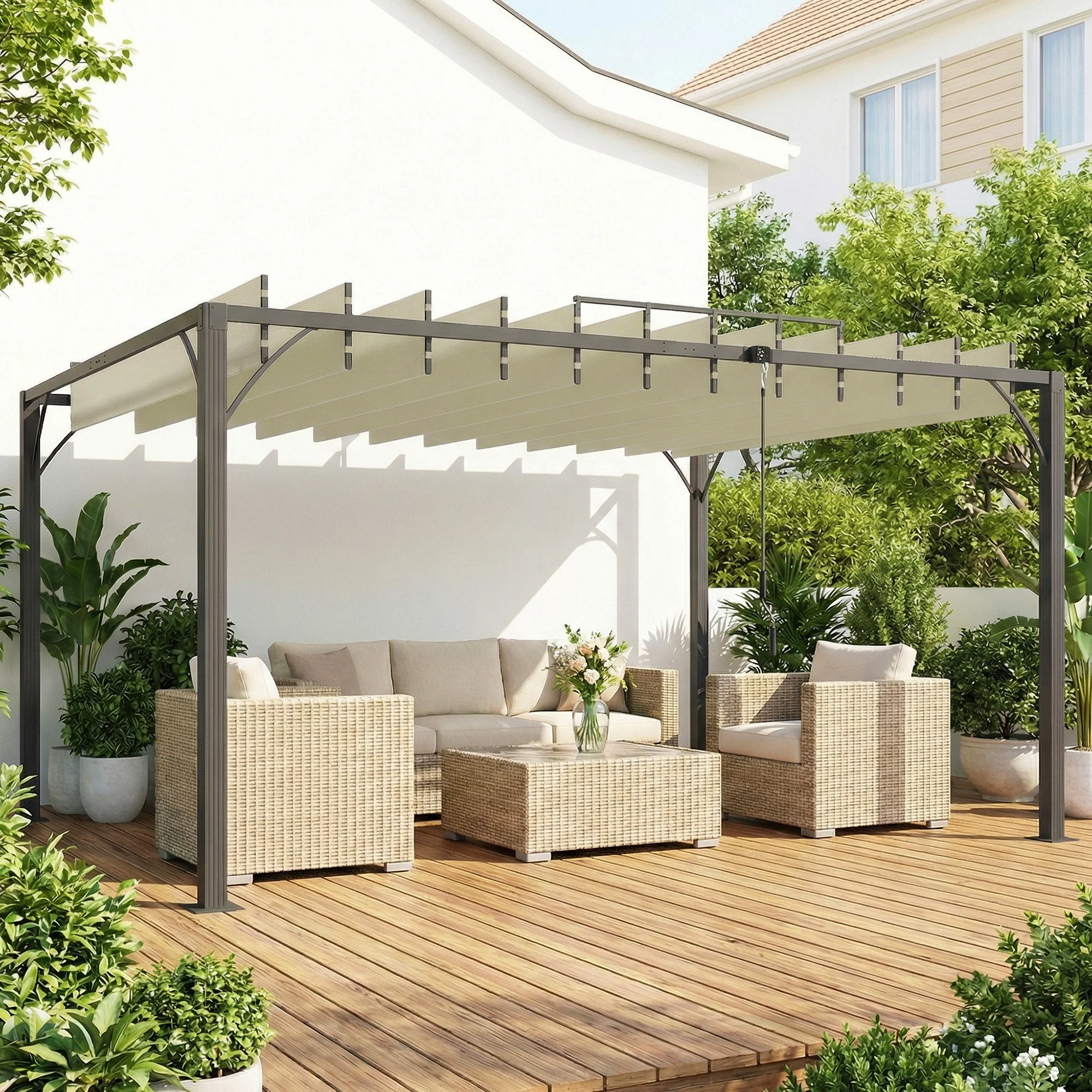 Outsunny Pérgola De Jardín 3x4 M Con Techo De Lamas Orientables Upf30+ Crema - Image 4