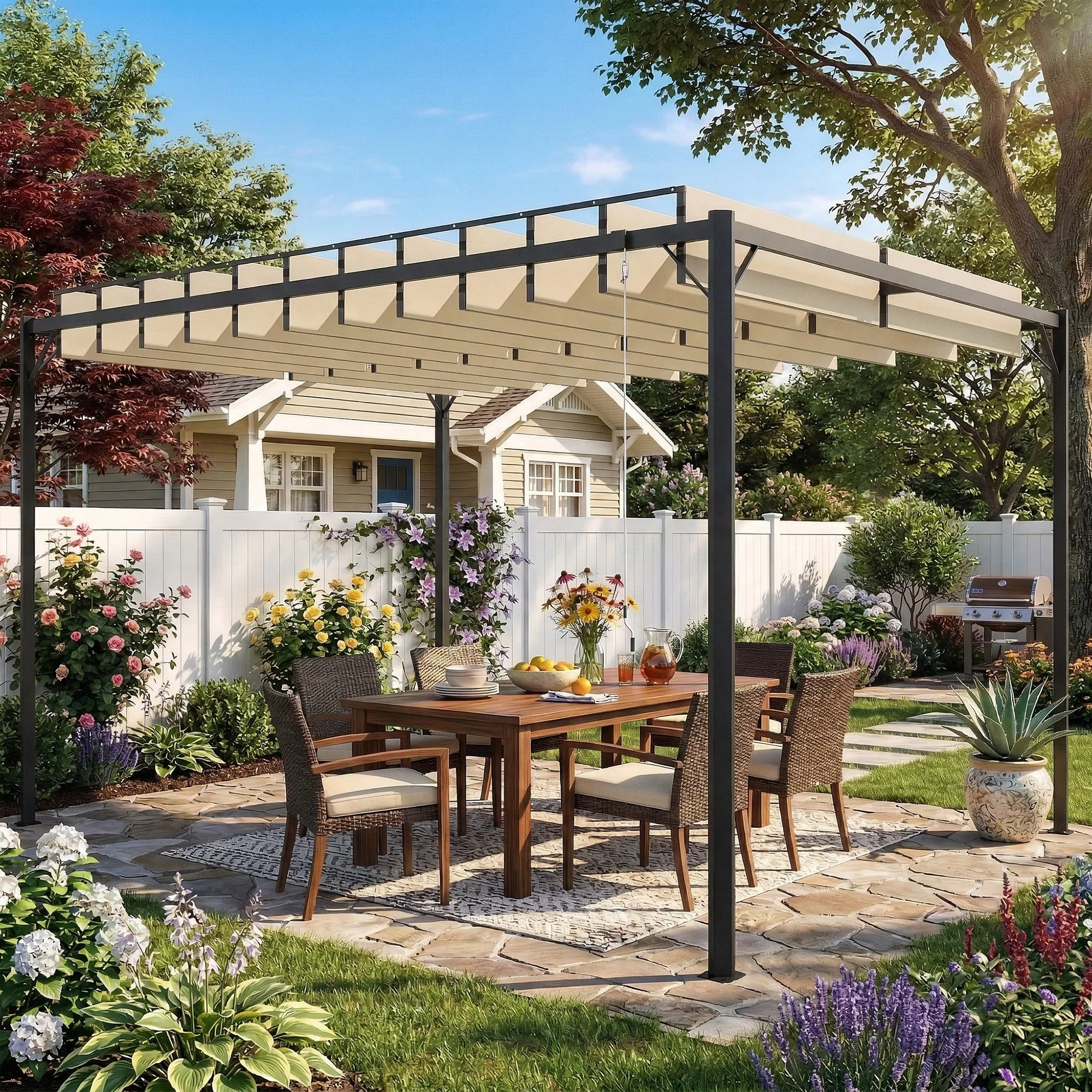 Outsunny Pérgola De Jardín 3x4 M Con Techo De Lamas Orientables Upf50+ Crema - Image 2