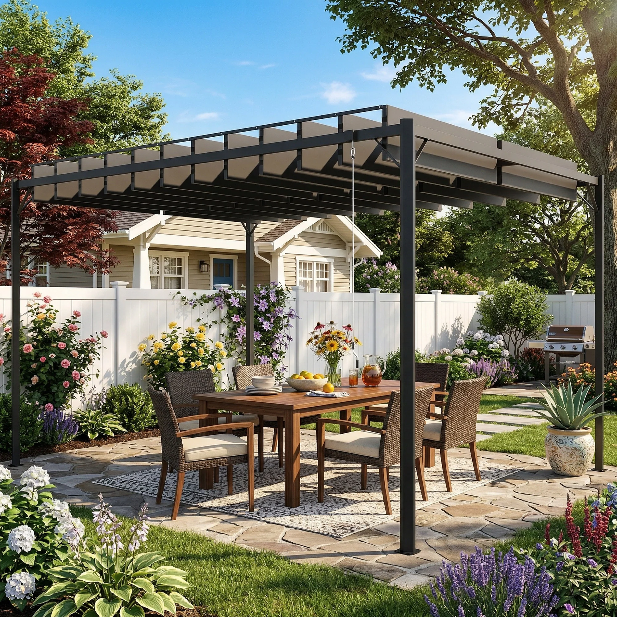 Outsunny Pérgola De Jardín 3x4 M Con Techo De Lamas Orientables Upf50+ Gris - Image 2