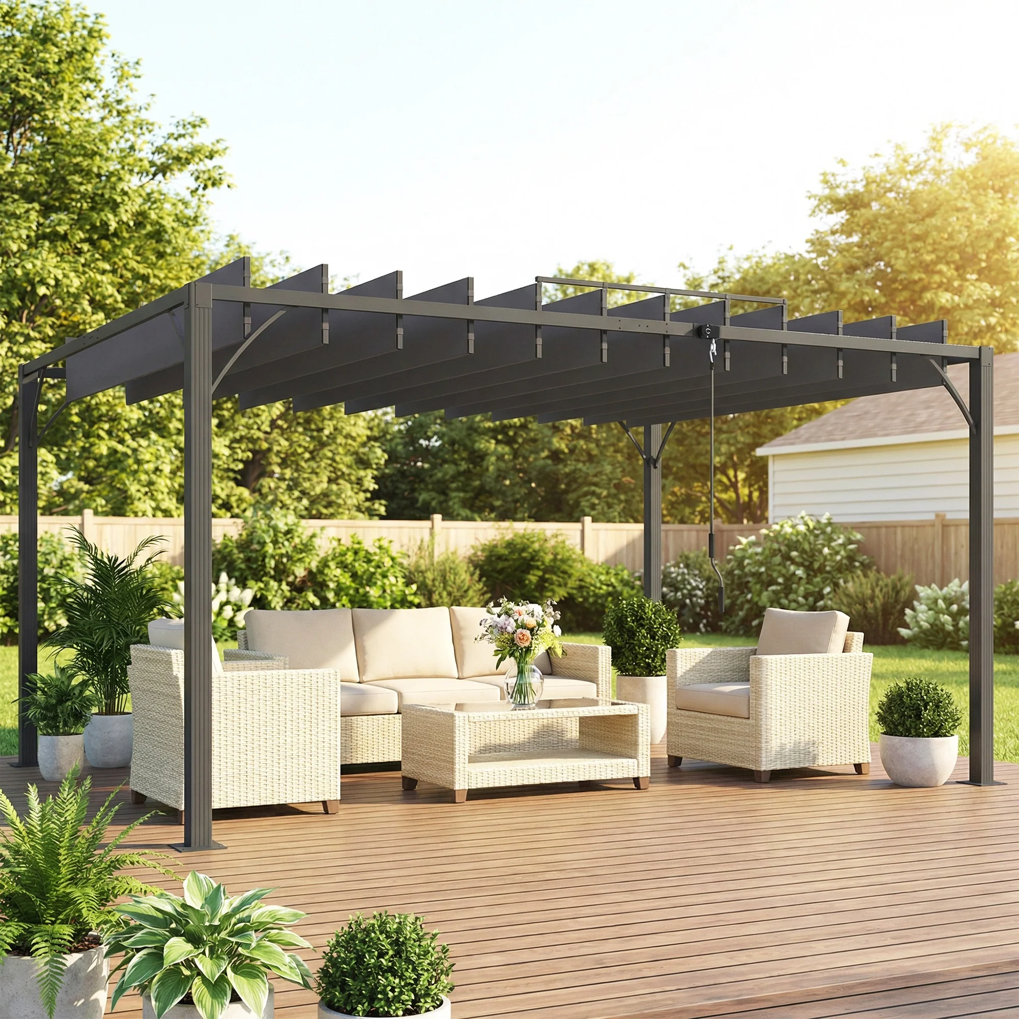 Outsunny Pérgola De Jardín 3x4 M Con Techo De Lamas Orientables Upf50+ Gris - Image 2