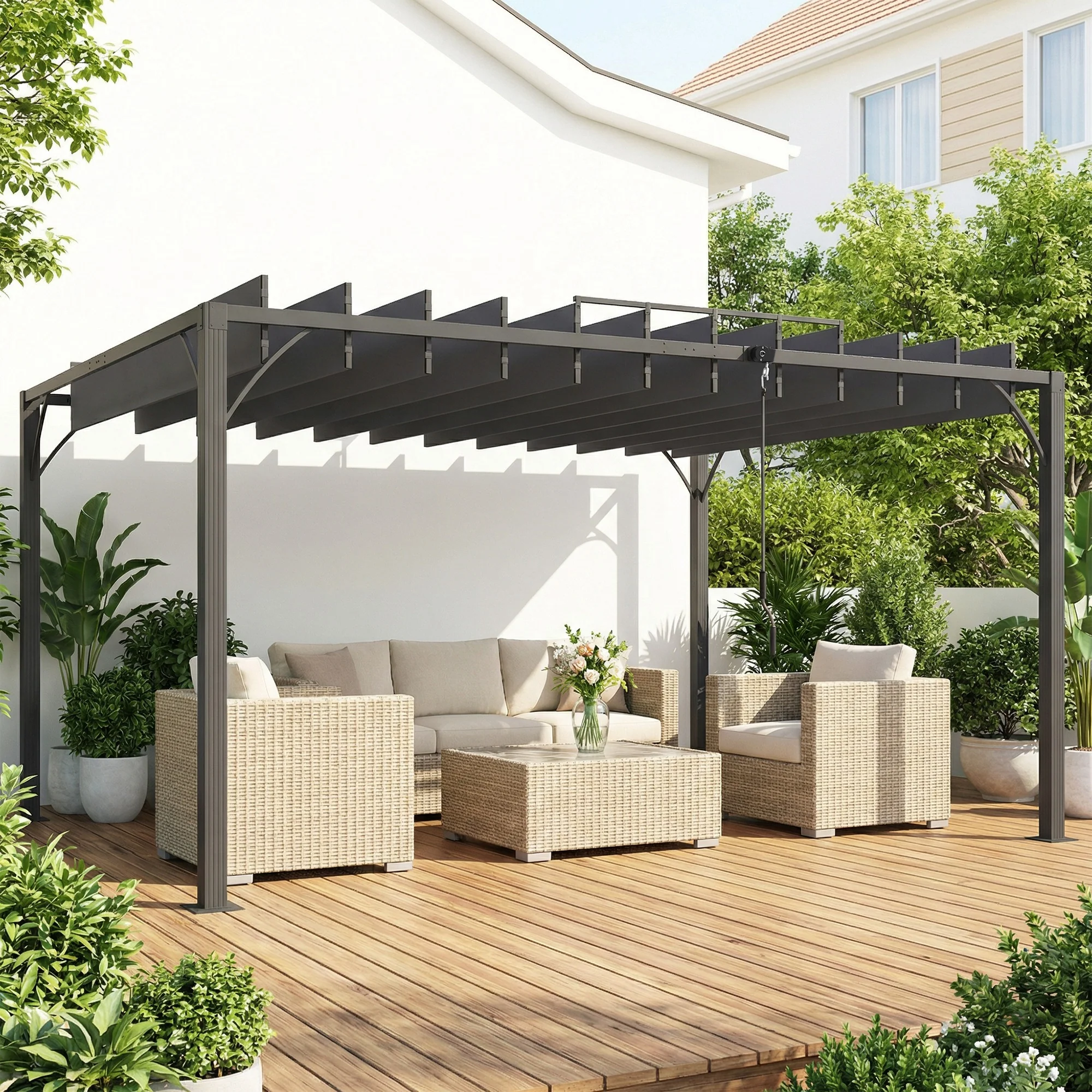 Outsunny Pérgola De Jardín 3x4 M Con Techo De Lamas Orientables Upf50+ Gris - Image 4