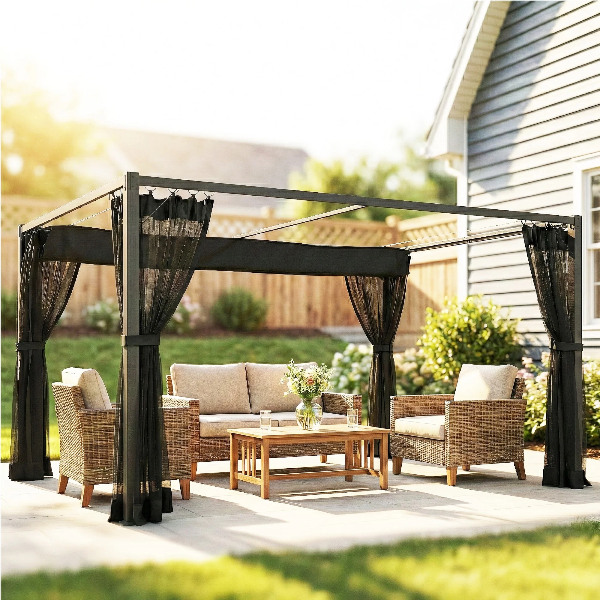 Outsunny Pérgola De Jardín 3x4 M Con Techo Retráctil Y 4 Laterales De Malla Gris - Image 2
