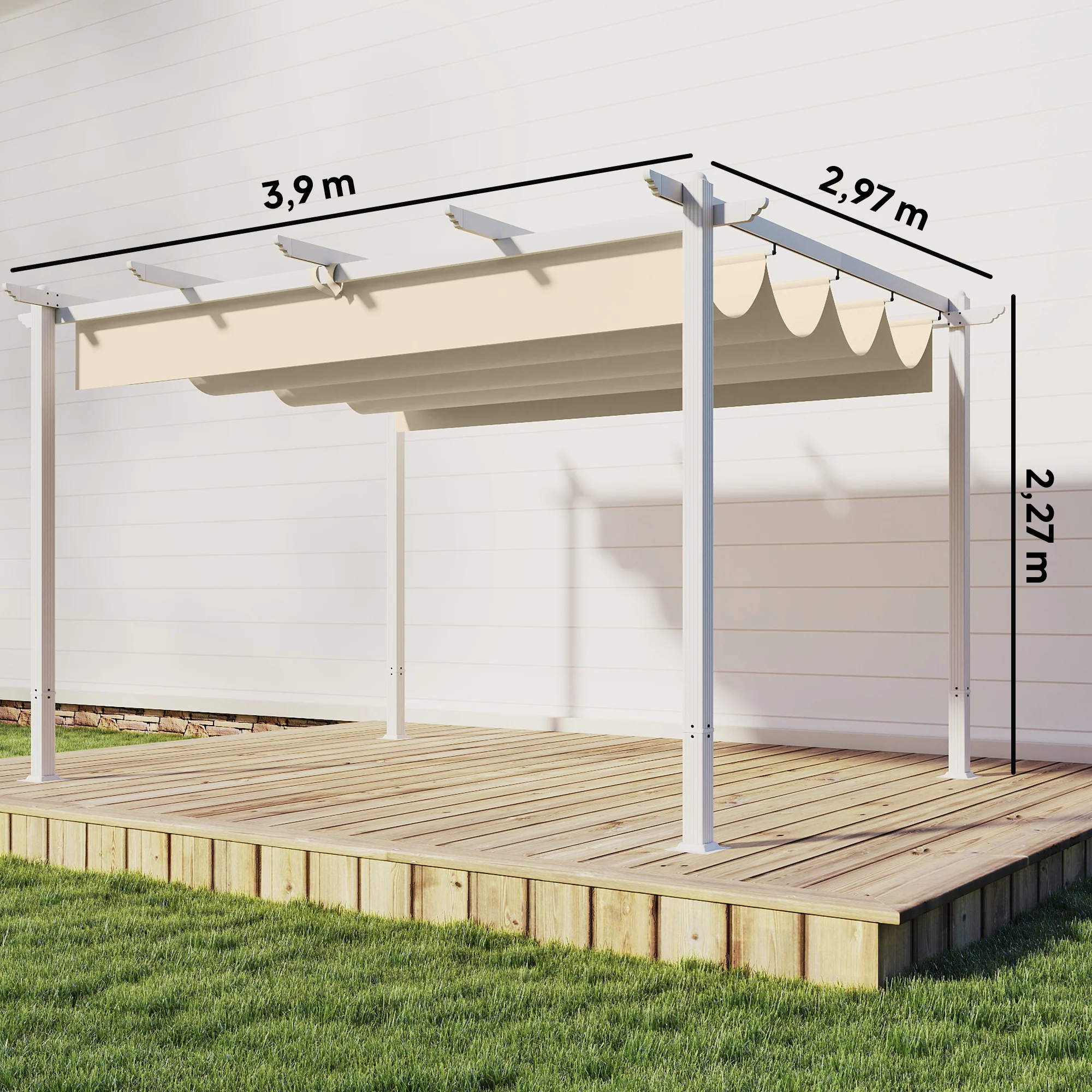 Outsunny Pérgola De Jardín 4x3 M Con Techo Retráctil Upf30+ Drenaje Beige - Image 3