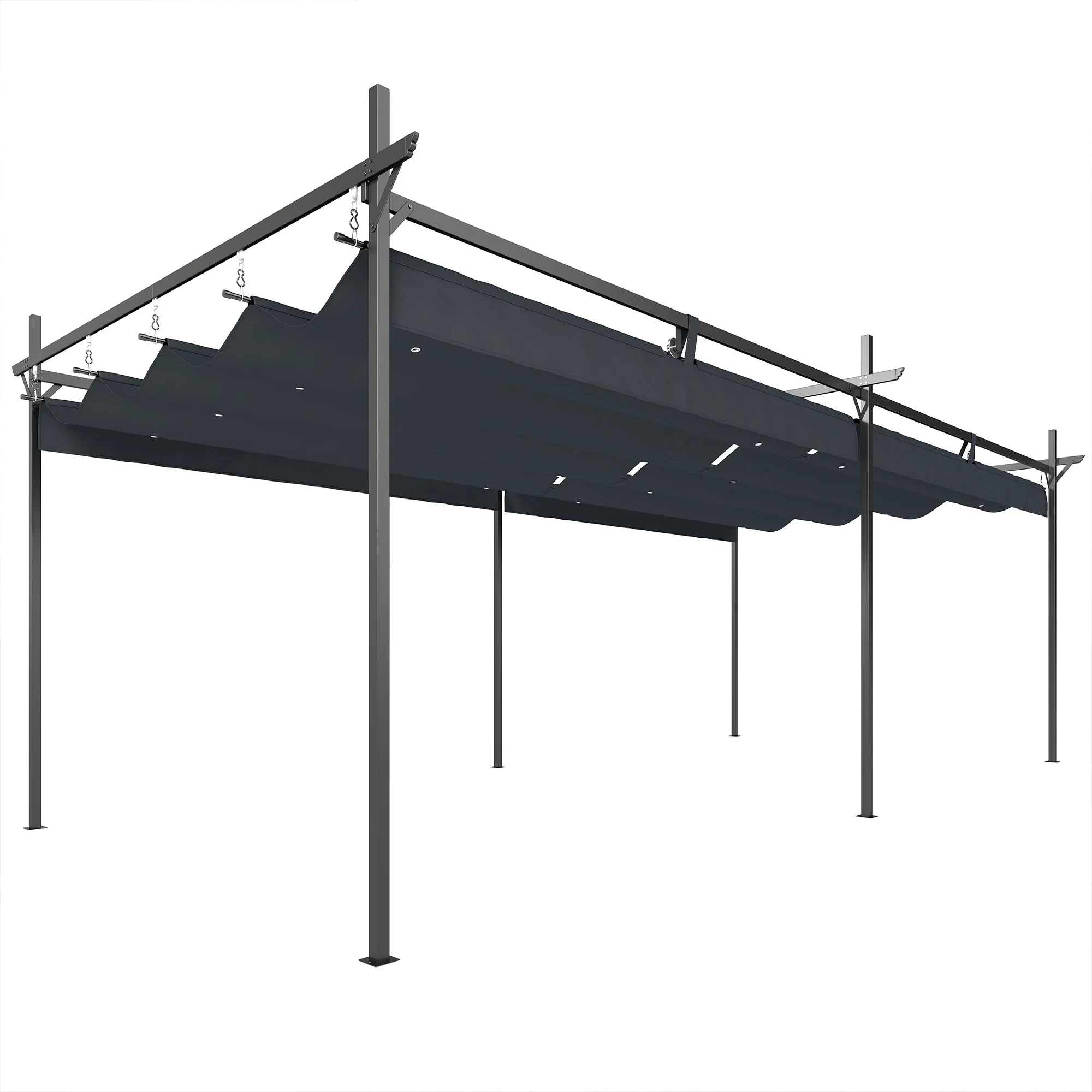 Outsunny Pérgola De Jardín 6x3 M Con Techo Retráctil Upf30+ Gris Oscuro