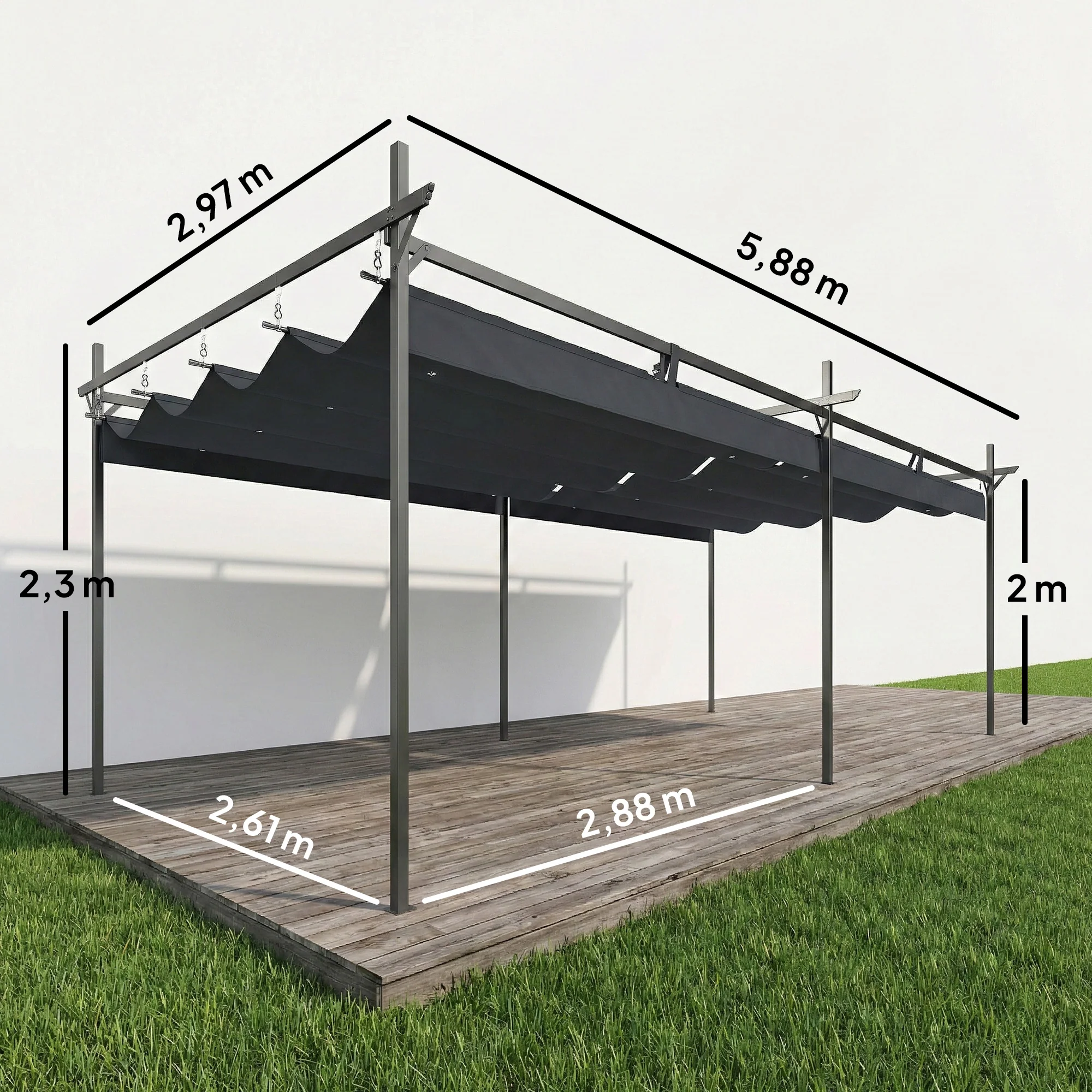Outsunny Pérgola De Jardín 6x3 M Con Techo Retráctil Upf30+ Gris Oscuro - Image 3