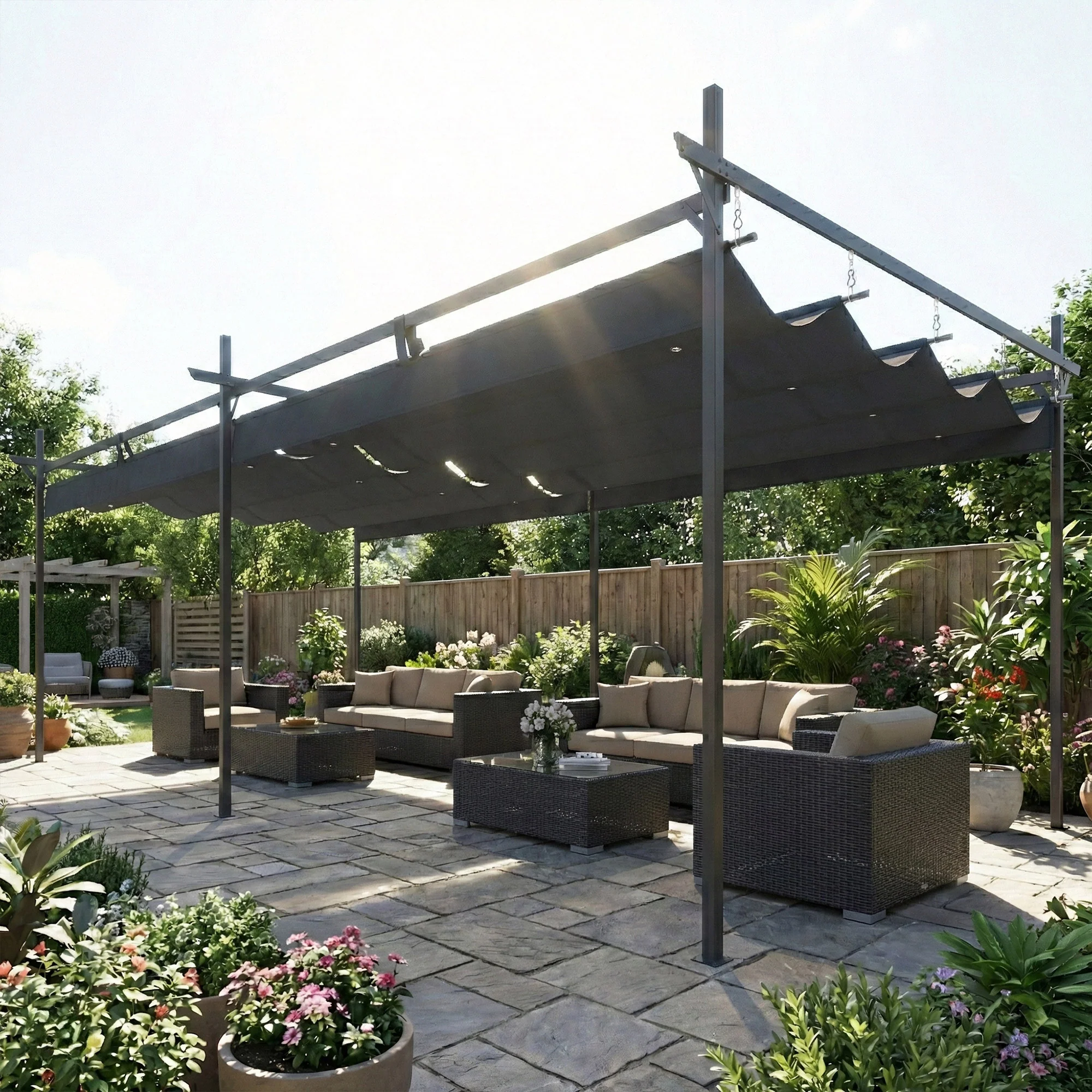 Outsunny Pérgola De Jardín 6x3 M Con Techo Retráctil Upf30+ Gris Oscuro - Image 4