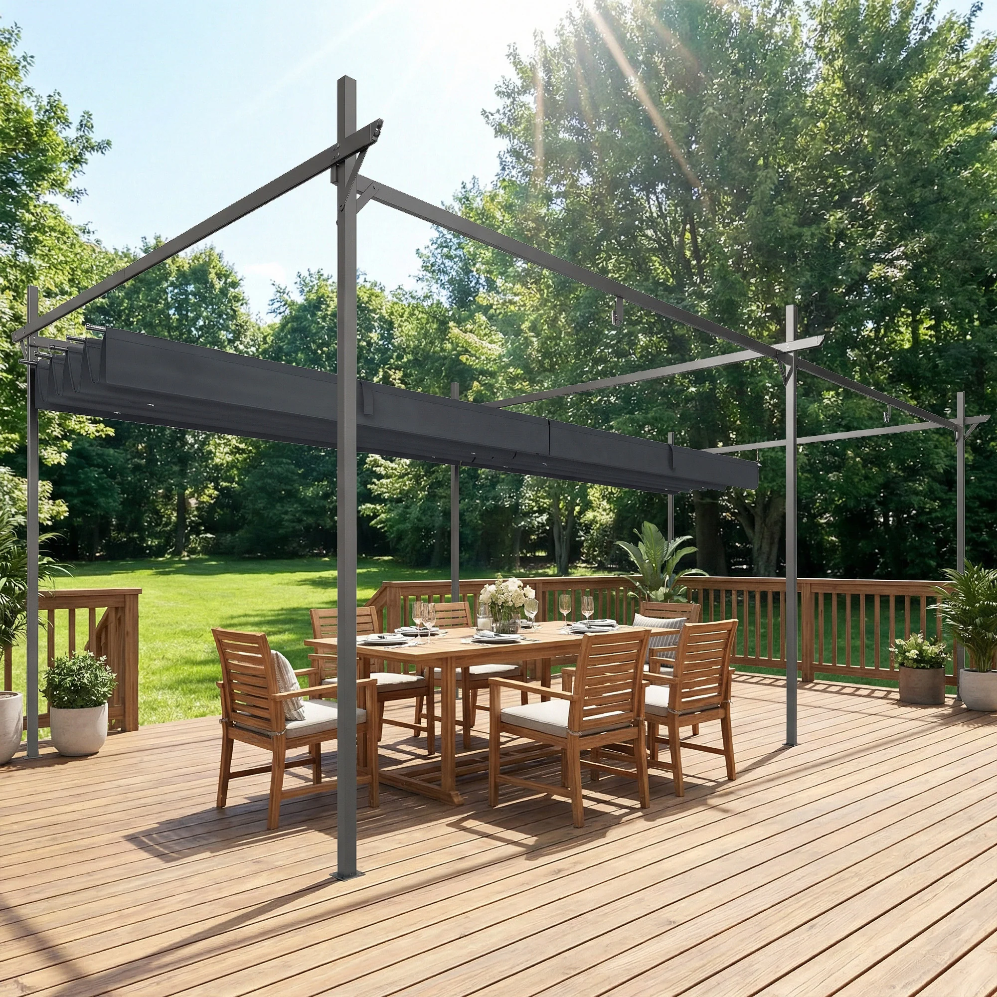 Outsunny Pérgola De Jardín 6x3 M Con Techo Retráctil Upf30+ Gris Oscuro - Image 5