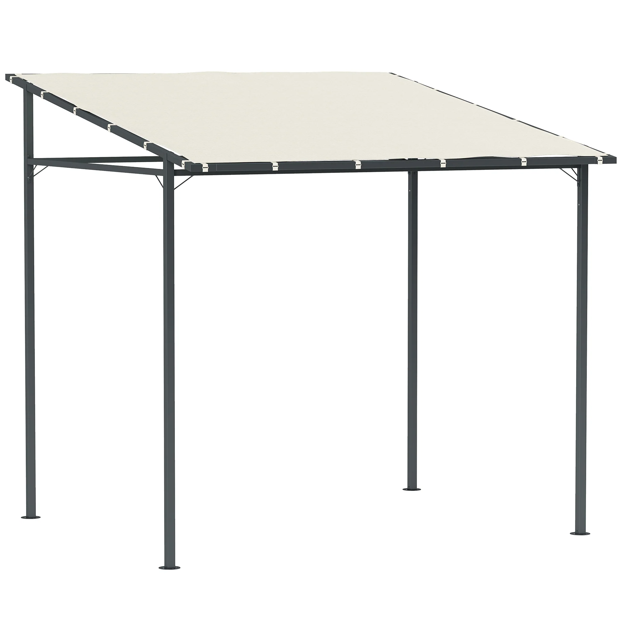 Outsunny Pérgola De Pared 2,4x2,4 M Con Techo Inclinado Protección Uv 30+ Crema