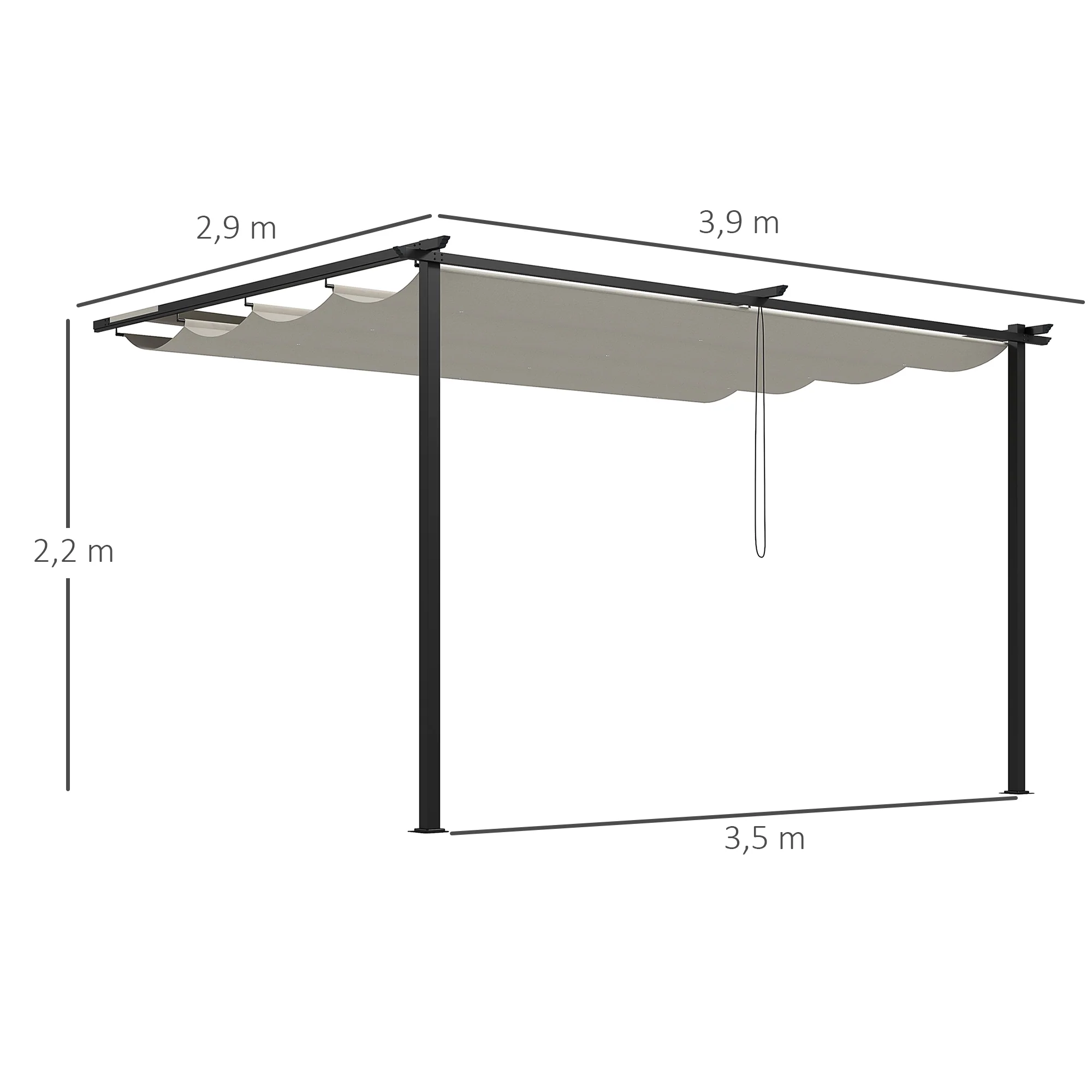 Outsunny Pérgola De Pared De Jardín 4x3 M Con Techo Retráctil Tela Poliéster - Image 3
