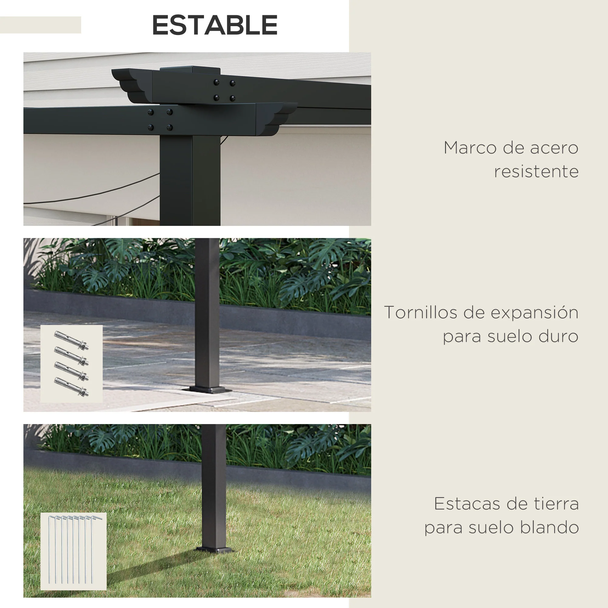 Outsunny Pérgola De Pared De Jardín 4x3 M Con Techo Retráctil Tela Poliéster - Image 6