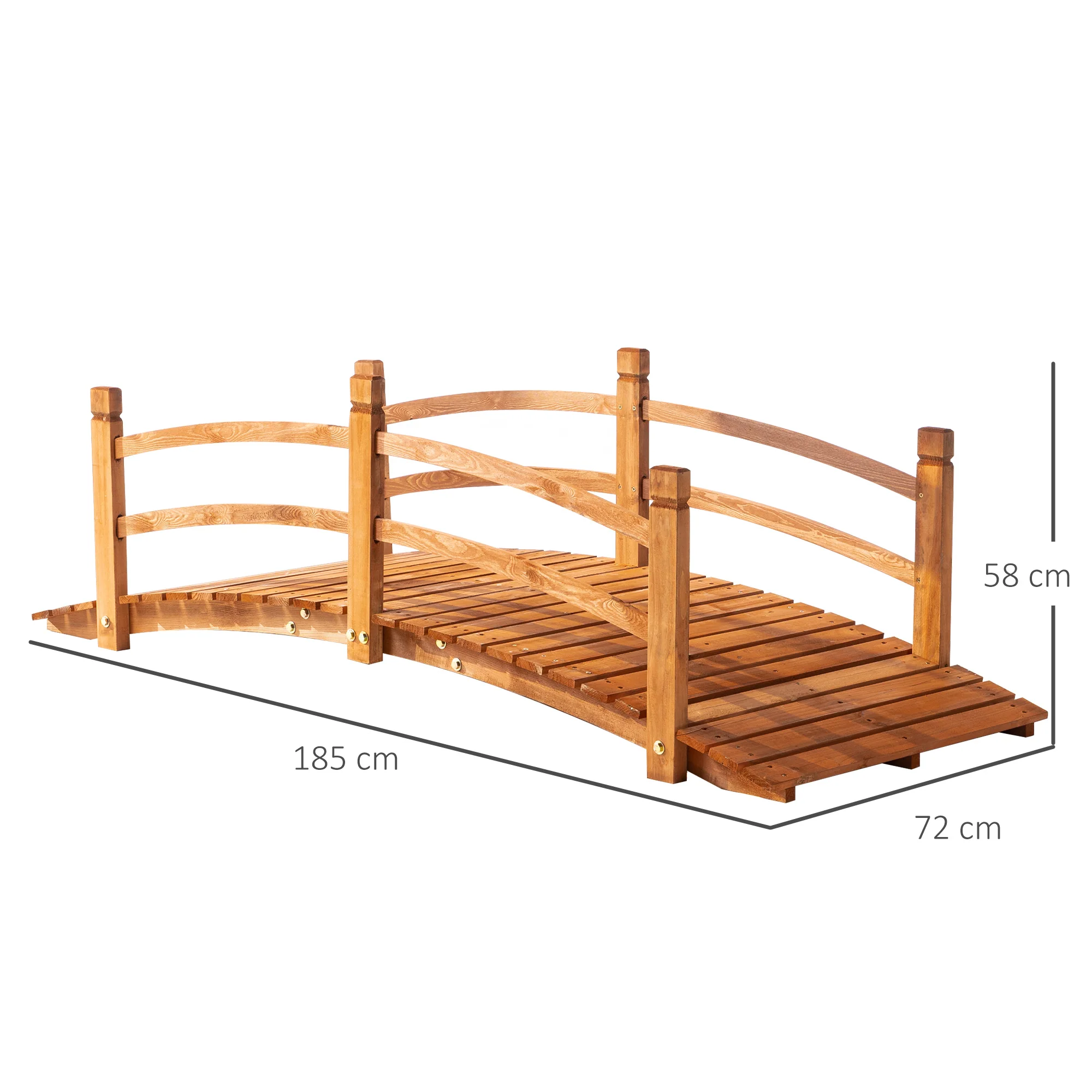 Outsunny Puente De Arco De Madera Con Pasamanos 185x72x58 Cm Natural - Image 3