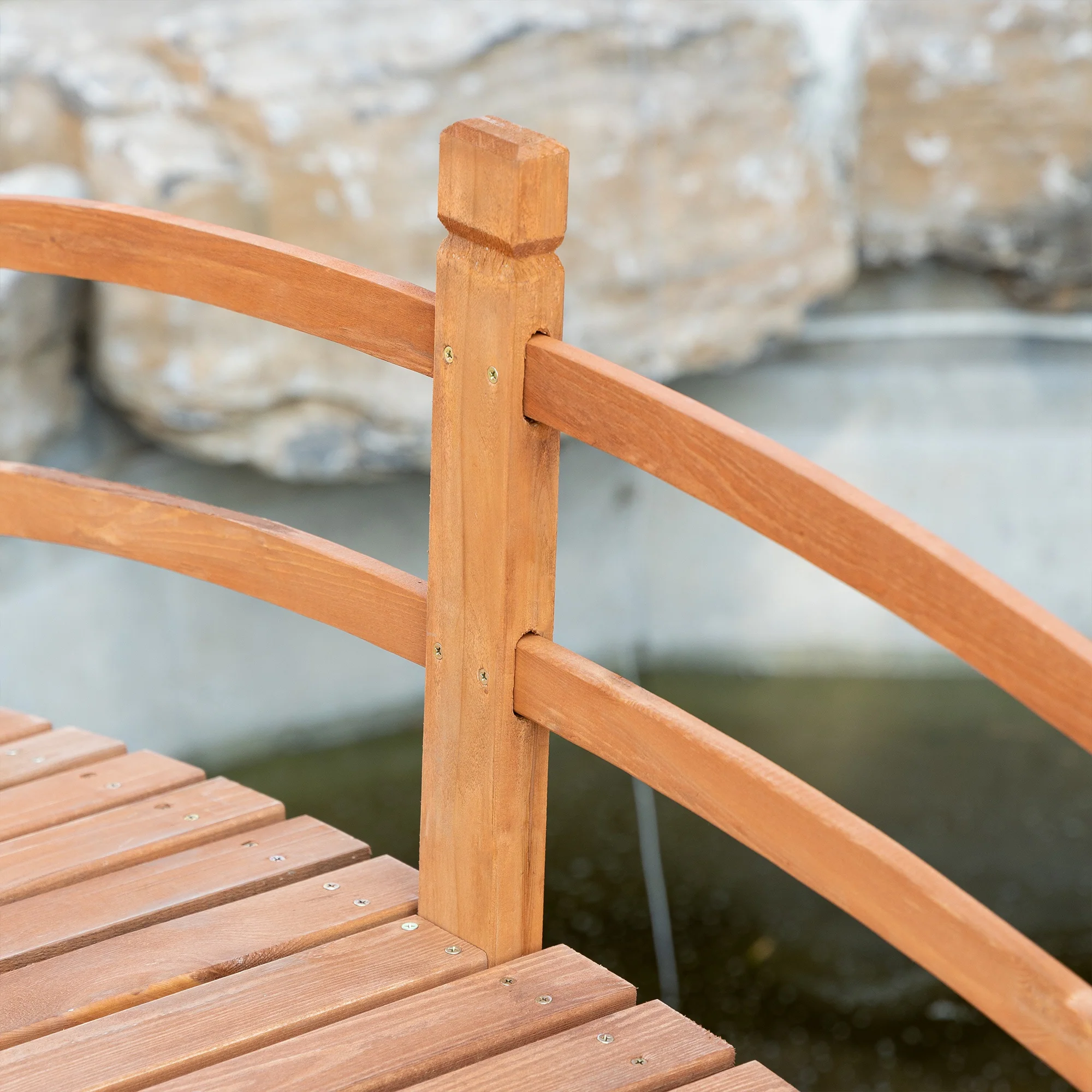 Outsunny Puente De Arco De Madera Con Pasamanos 185x72x58 Cm Natural - Image 5