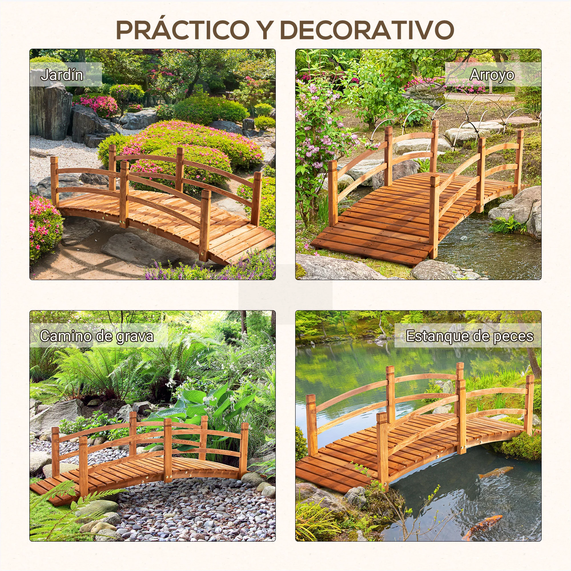 Outsunny Puente De Arco De Madera Con Pasamanos 185x72x58 Cm Natural - Image 6