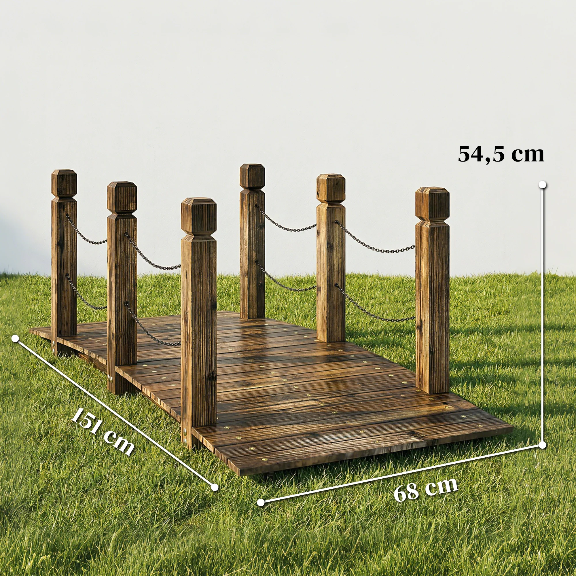 Outsunny Puente De Jardín Rústico De Madera 1,51 M Con Barandillas Carbonizado - Image 3