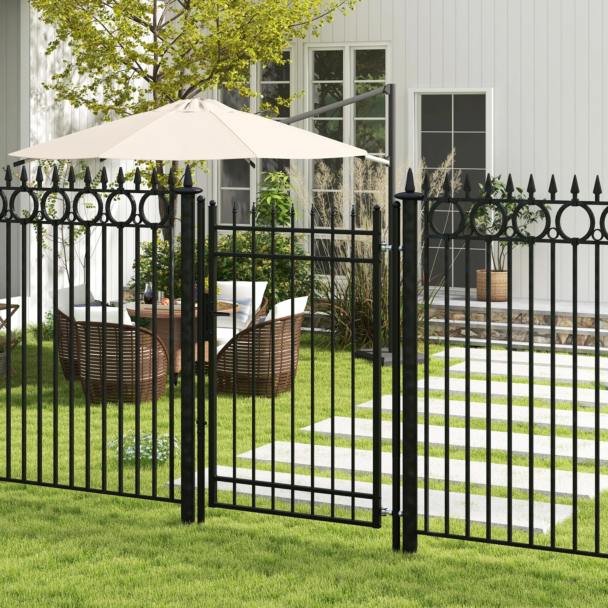Outsunny Puerta De Jardín Con Decoración De Flechas 107x204 Cm Negro - Image 2