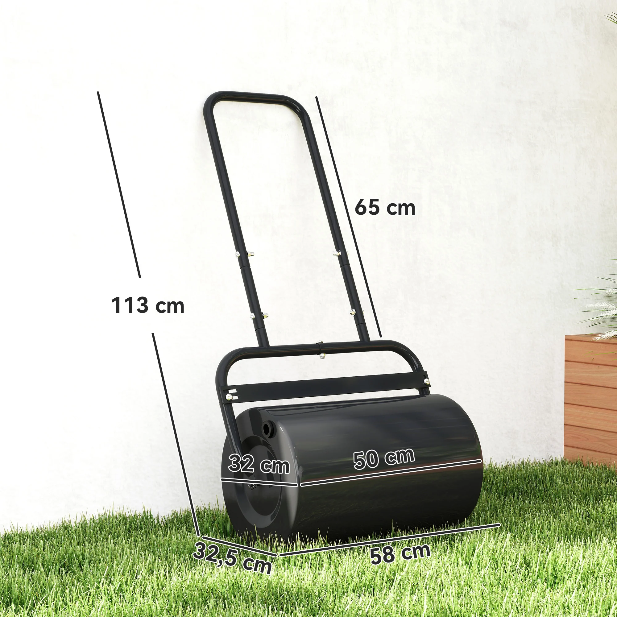 Outsunny Rodillo Para Césped Ancho 58cm Ø32cm De 38l Con Mango En U Negro - Image 3