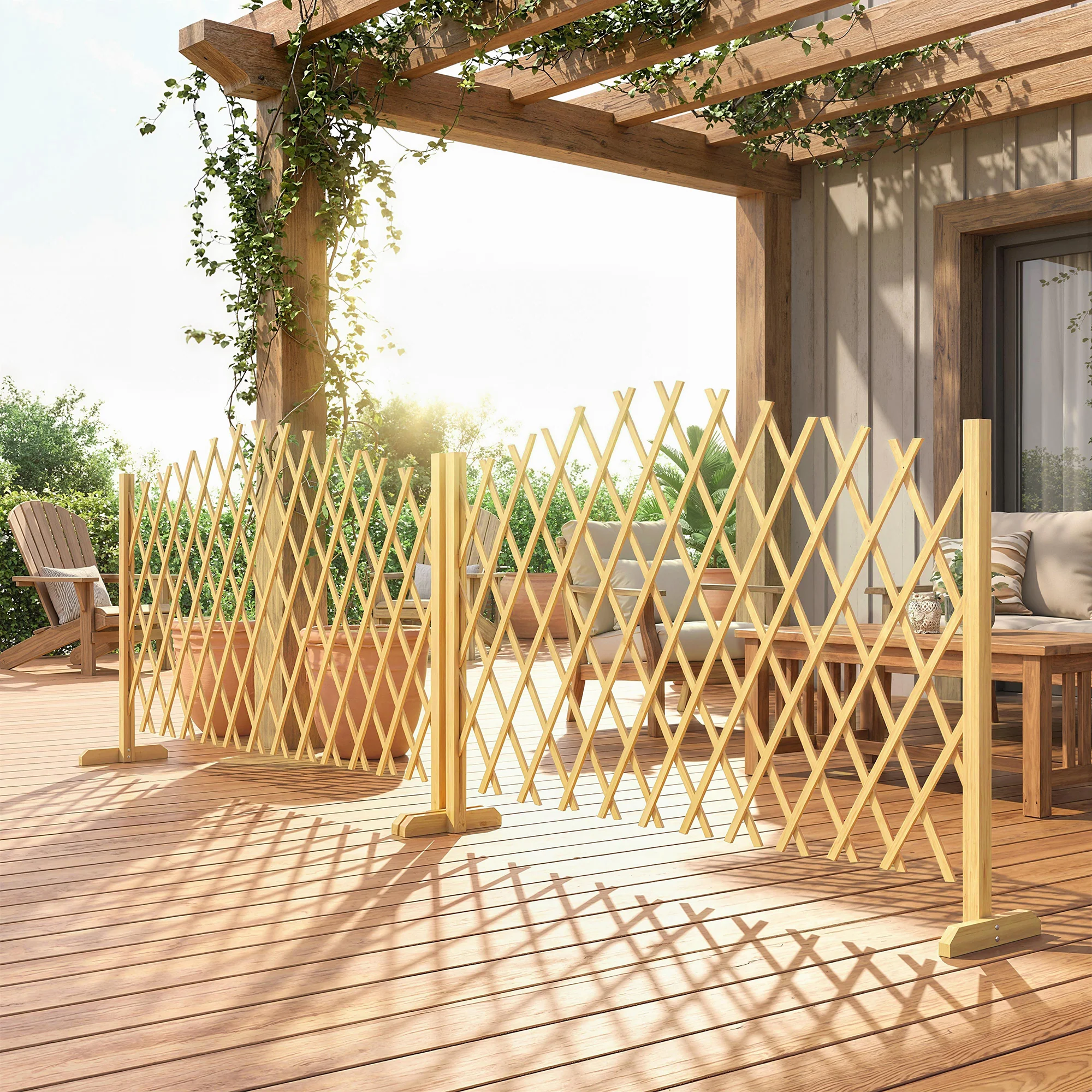 Outsunny Set De 2 Paneles Vallas De Madera Extensibles 180x30x103 Cm Natural - Image 2