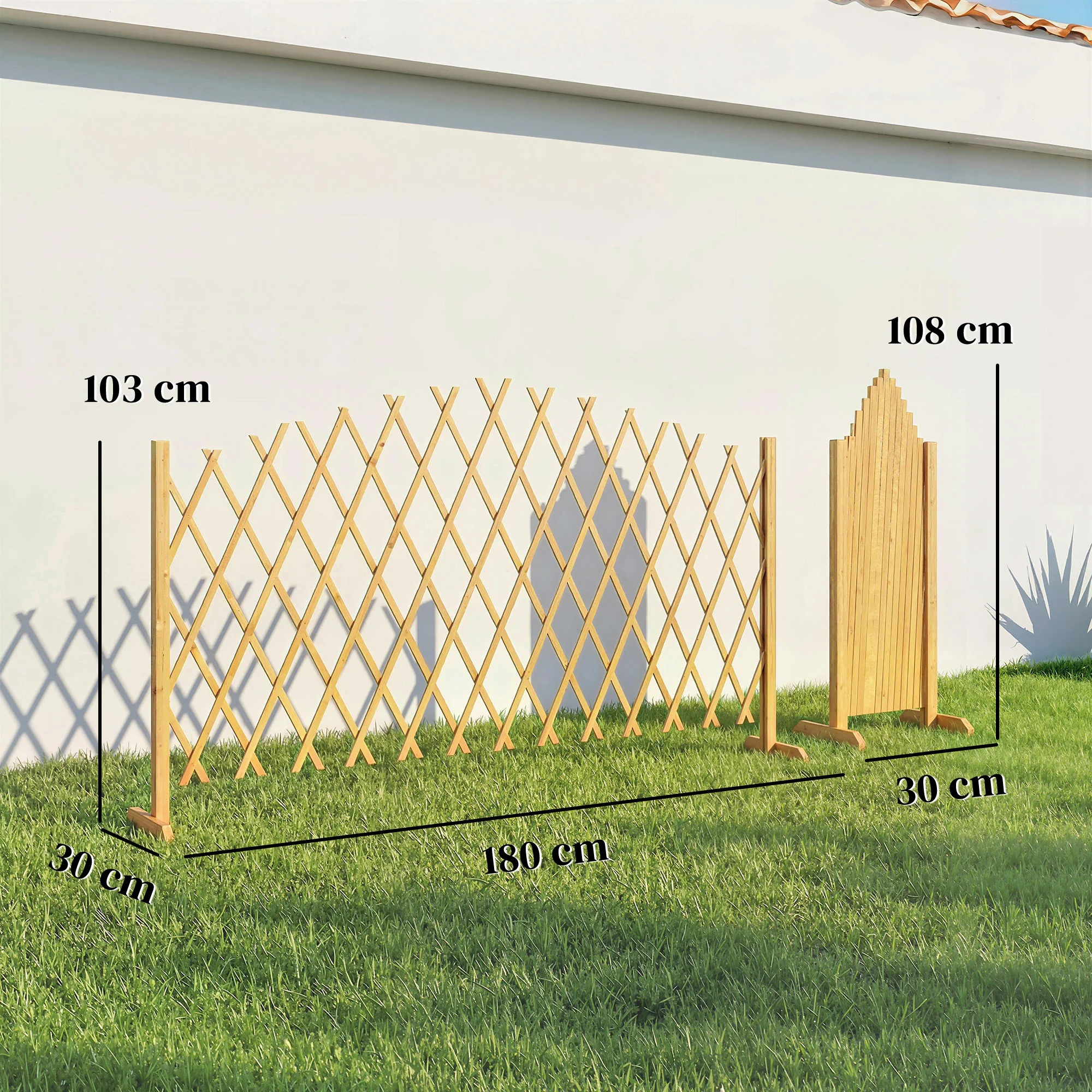 Outsunny Set De 2 Paneles Vallas De Madera Extensibles 180x30x103 Cm Natural - Image 3