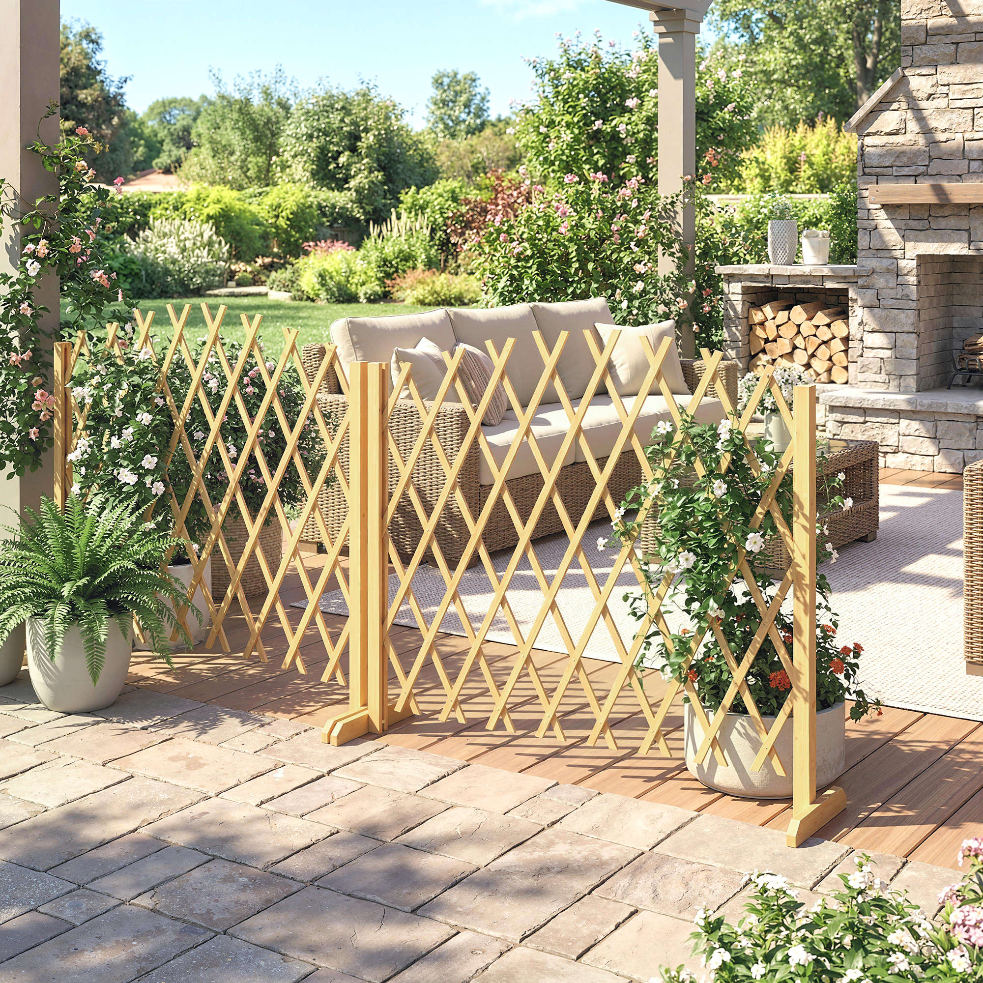 Outsunny Set De 2 Paneles Vallas De Madera Extensibles 180x30x103 Cm Natural - Image 4