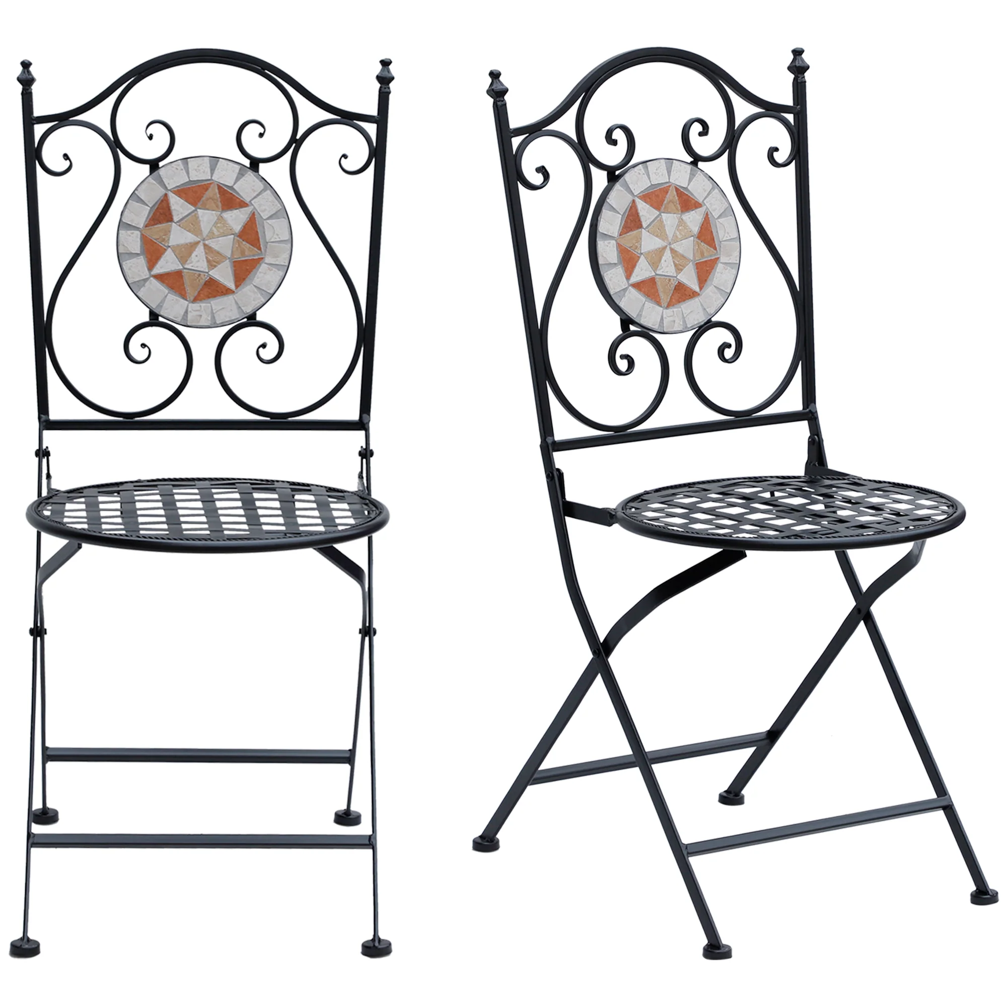 Outsunny Set De 2 Sillas Plegables De Jardín Bistro Silla Asiento Mosaico