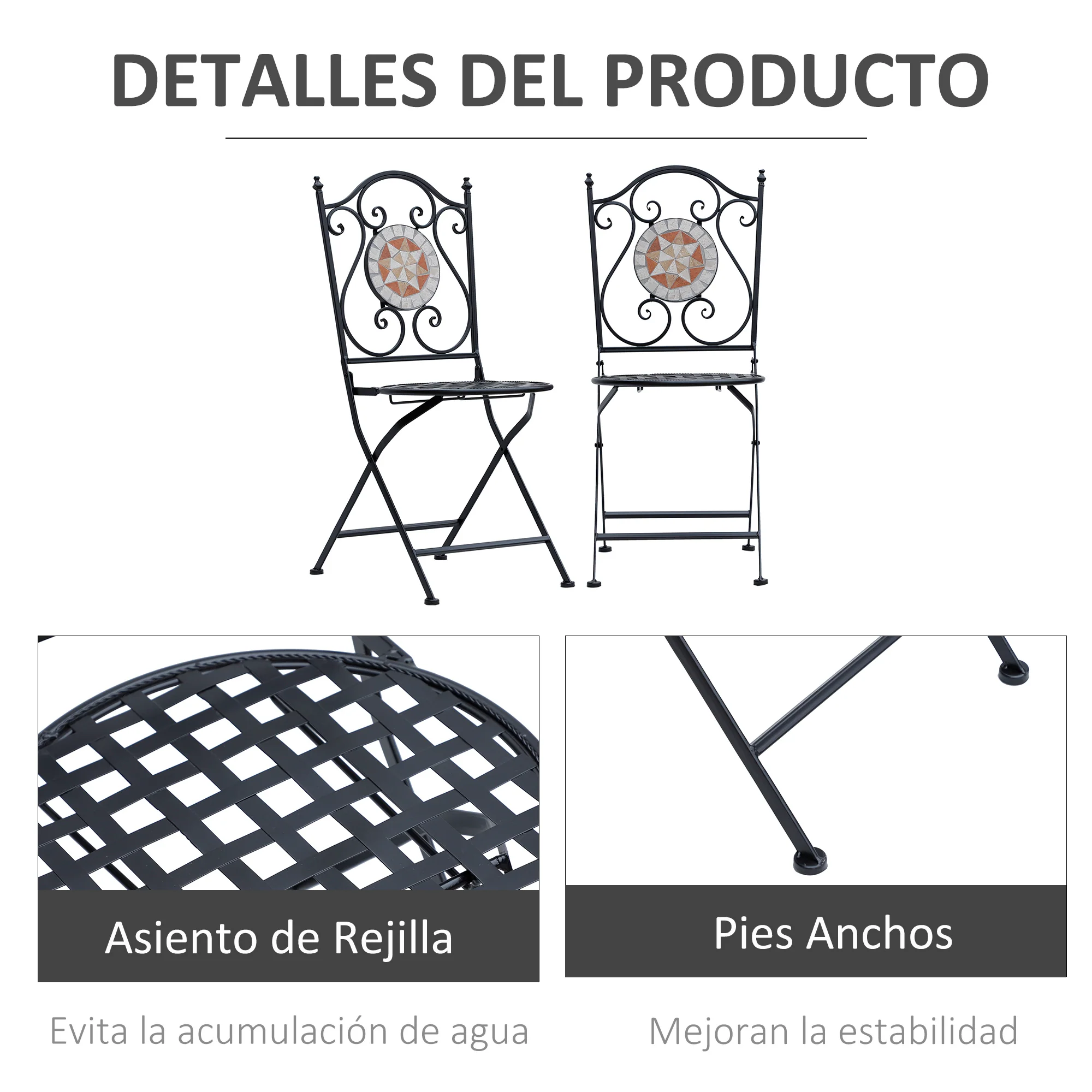 Outsunny Set De 2 Sillas Plegables De Jardín Bistro Silla Asiento Mosaico - Image 6