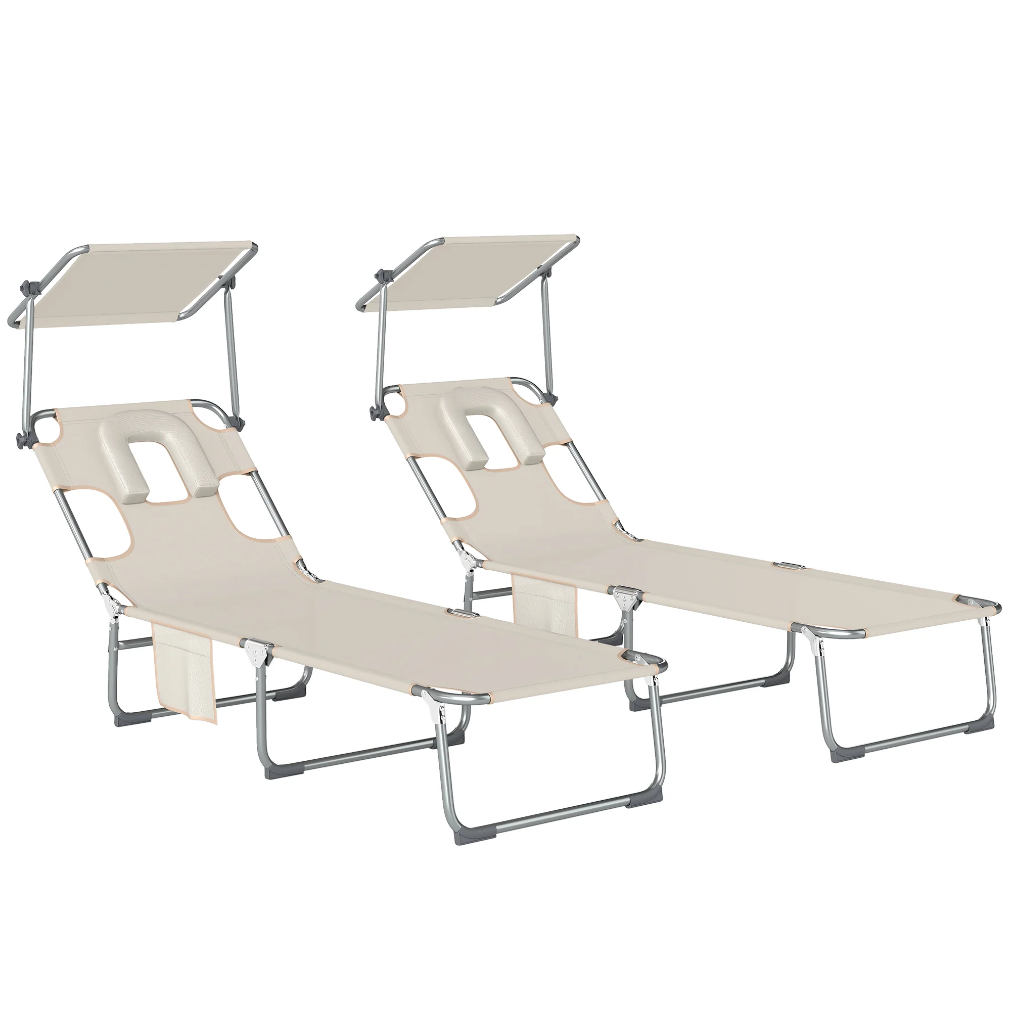 Outsunny Set De 2 Tumbonas Plegables Reclinables Con Dosel 360° Orificio Facial