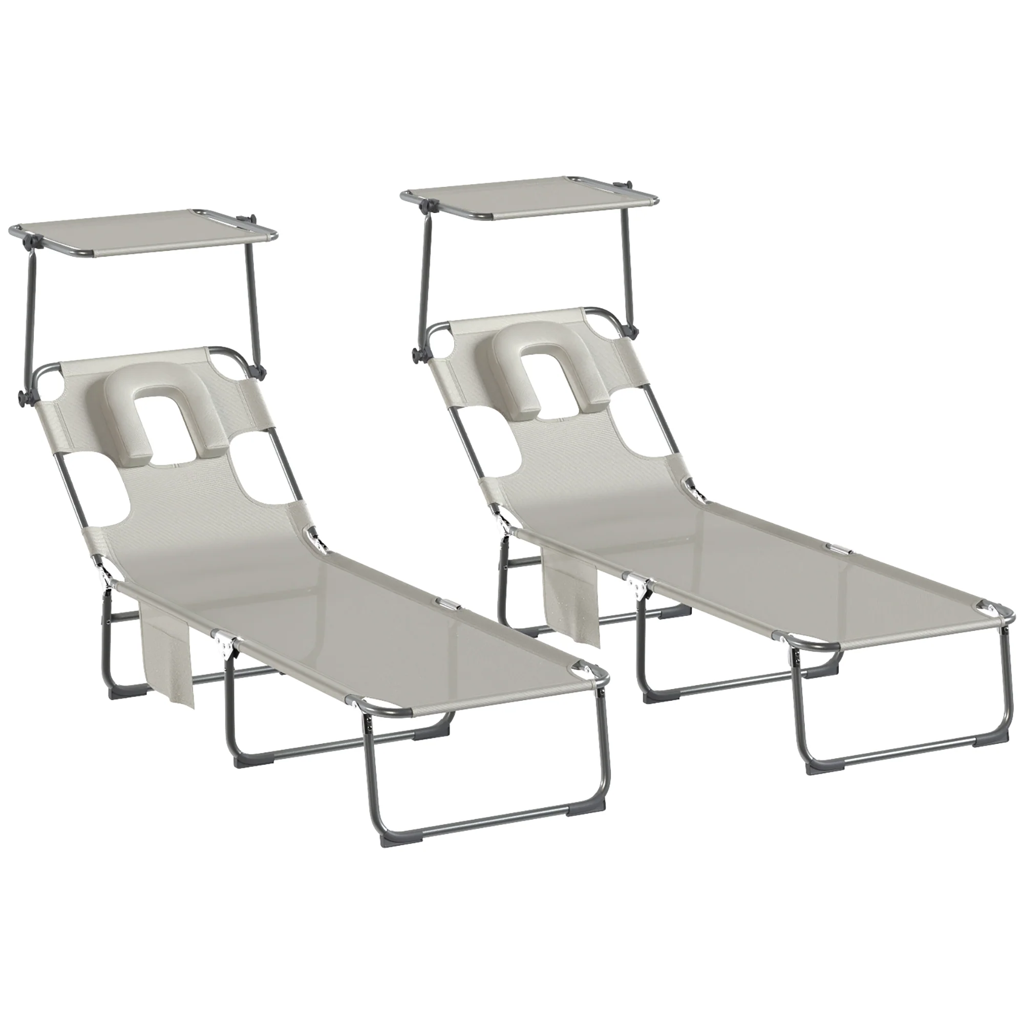Outsunny Set De 2 Tumbonas Plegables Reclinables Con Dosel 360° Orificio Facial - Image 4