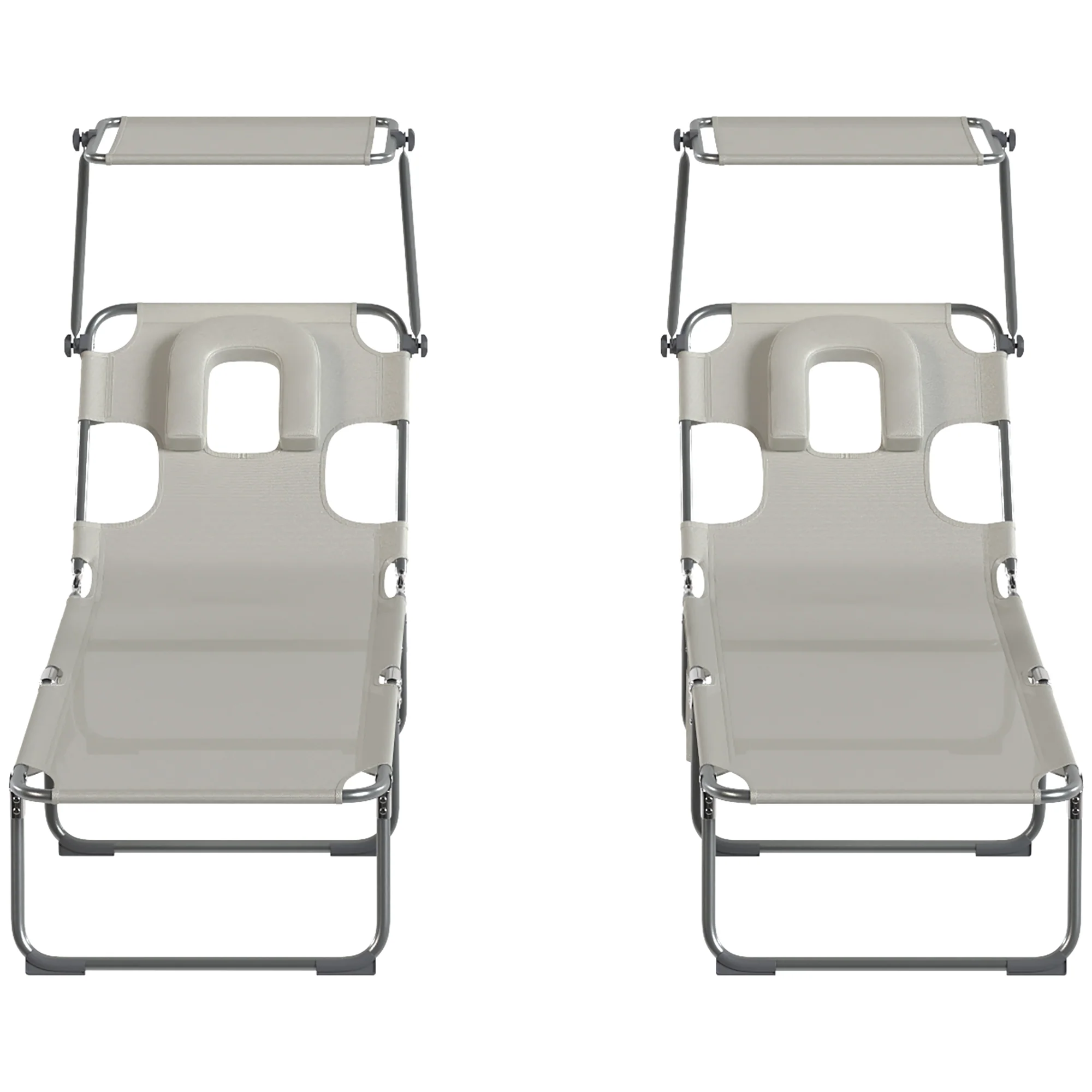 Outsunny Set De 2 Tumbonas Plegables Reclinables Con Dosel 360° Orificio Facial - Image 5